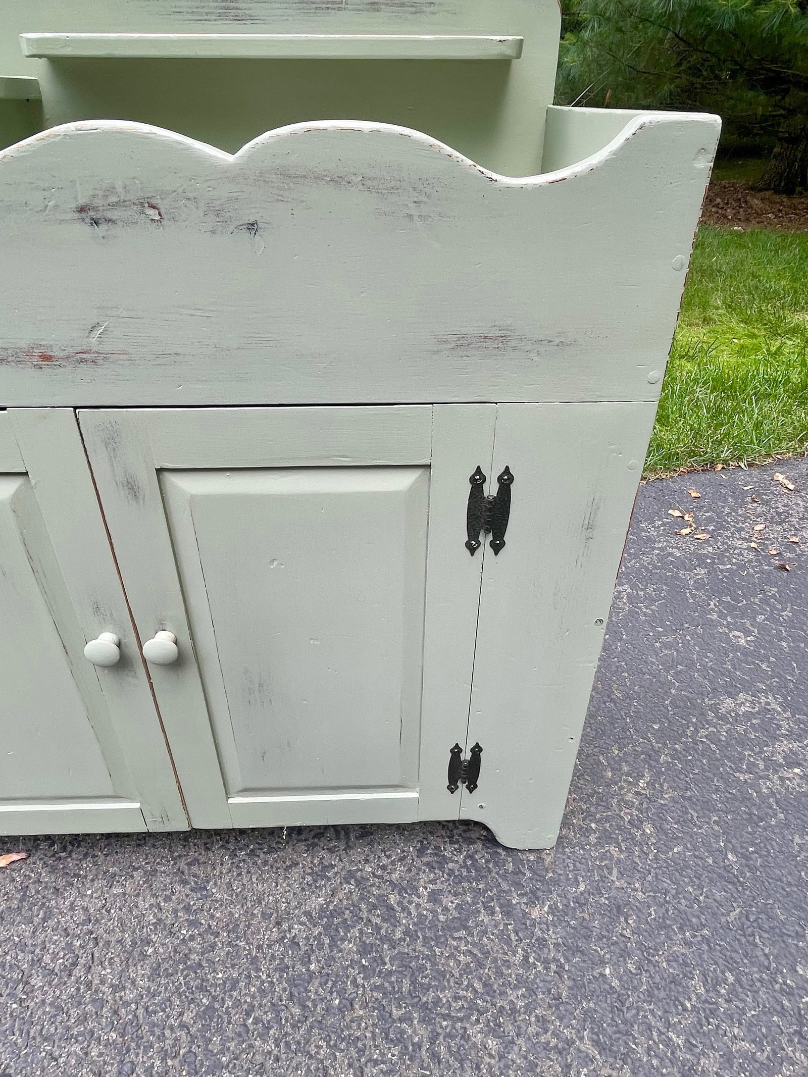 Restored Mid-Century Country Style Sage Green Dry Sink - 9