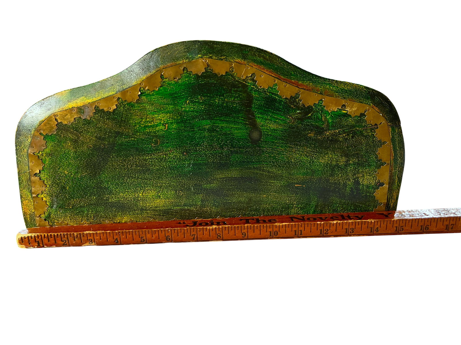 Mid-Century Florentine-Style Artisan-Made Painted Green Wood & Brass Demilune Wall Console Shelf Wit - 10