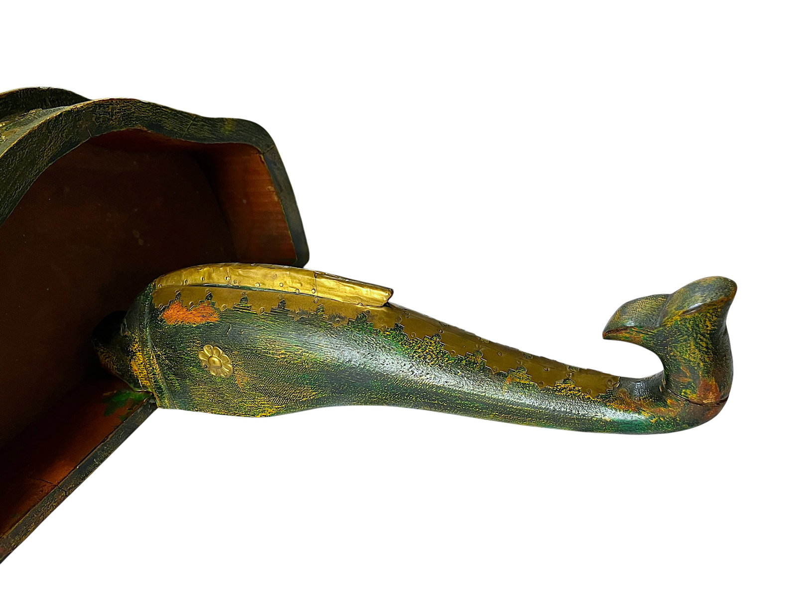 Mid-Century Florentine-Style Artisan-Made Painted Green Wood & Brass Demilune Wall Console Shelf Wit - 3