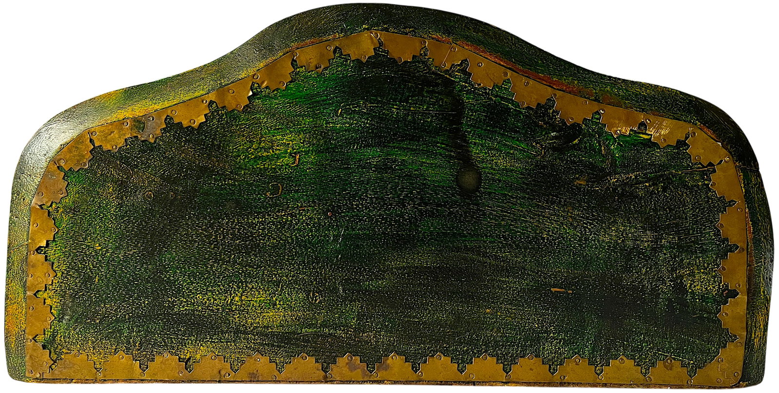 Mid-Century Florentine-Style Artisan-Made Painted Green Wood & Brass Demilune Wall Console Shelf Wit - 4