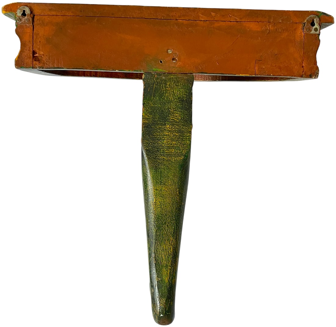 Mid-Century Florentine-Style Artisan-Made Painted Green Wood & Brass Demilune Wall Console Shelf Wit - 7
