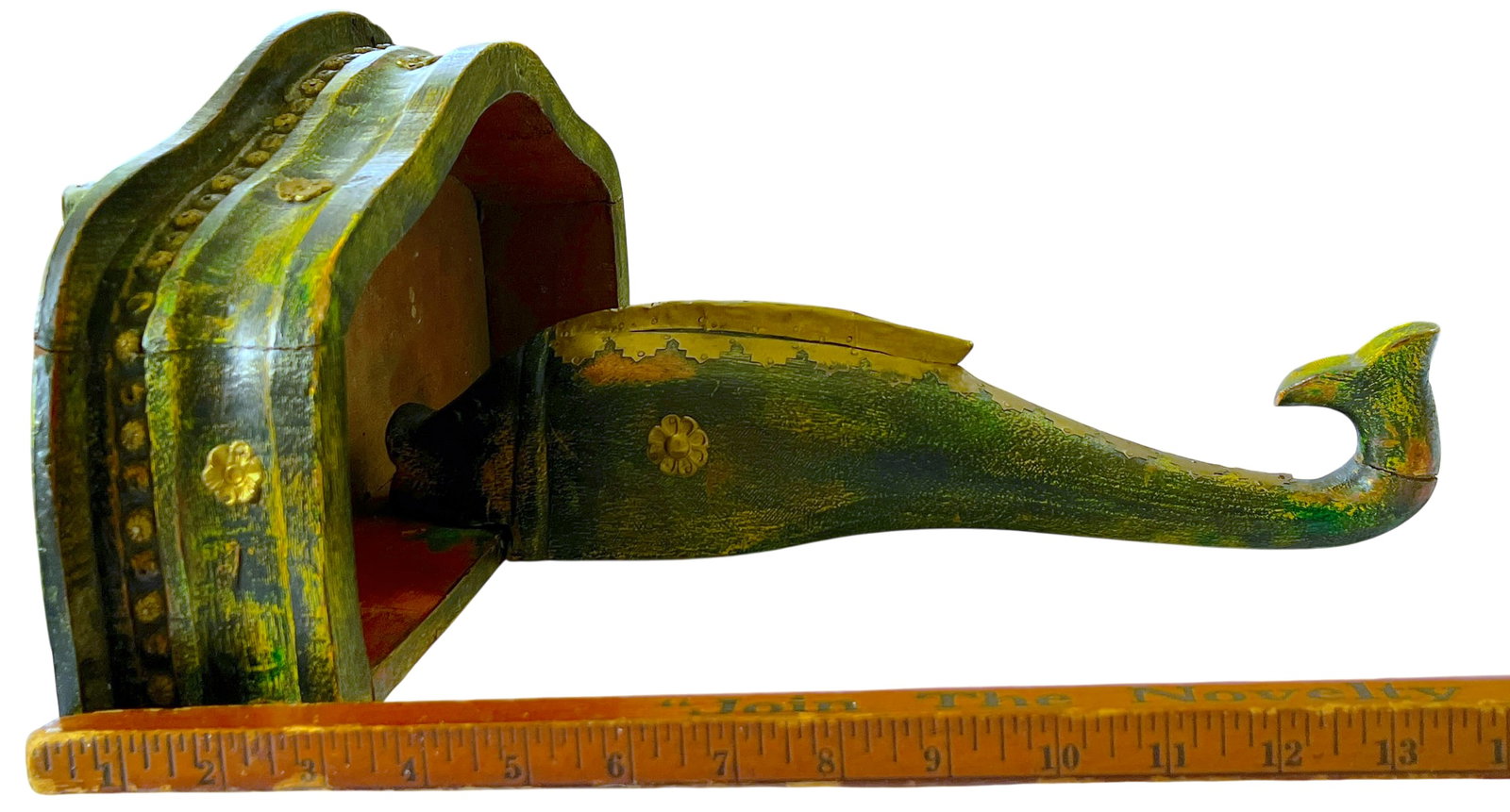 Mid-Century Florentine-Style Artisan-Made Painted Green Wood & Brass Demilune Wall Console Shelf Wit - 8