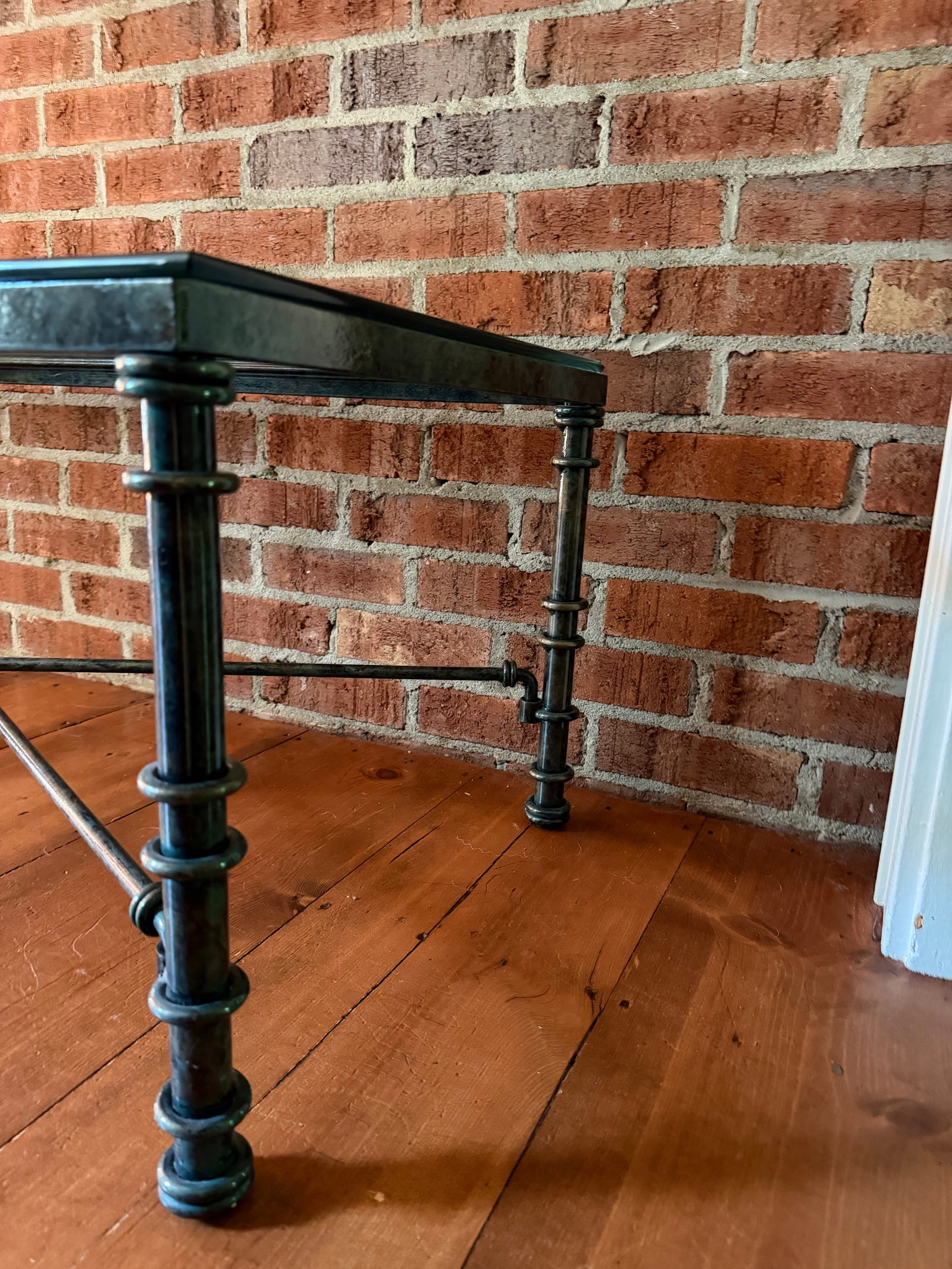 Vintage Brutalist Faux Verdigris Finish Glass Top Coffee Table - Styled After Giacometti - 4