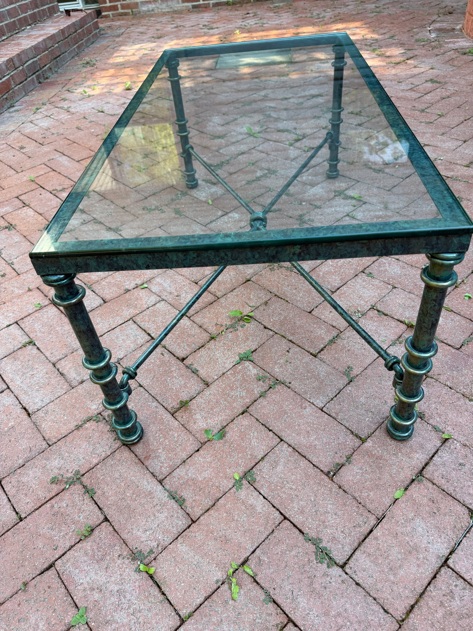 Vintage Brutalist Faux Verdigris Finish Glass Top Coffee Table - Styled After Giacometti - 6