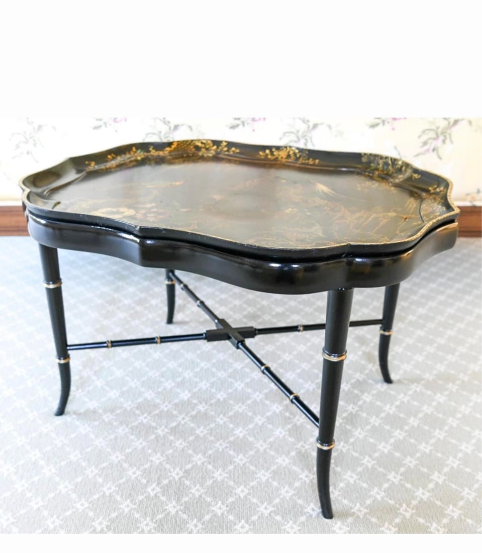 Vintage Chinoiserie Lacquer Tray Table - 3