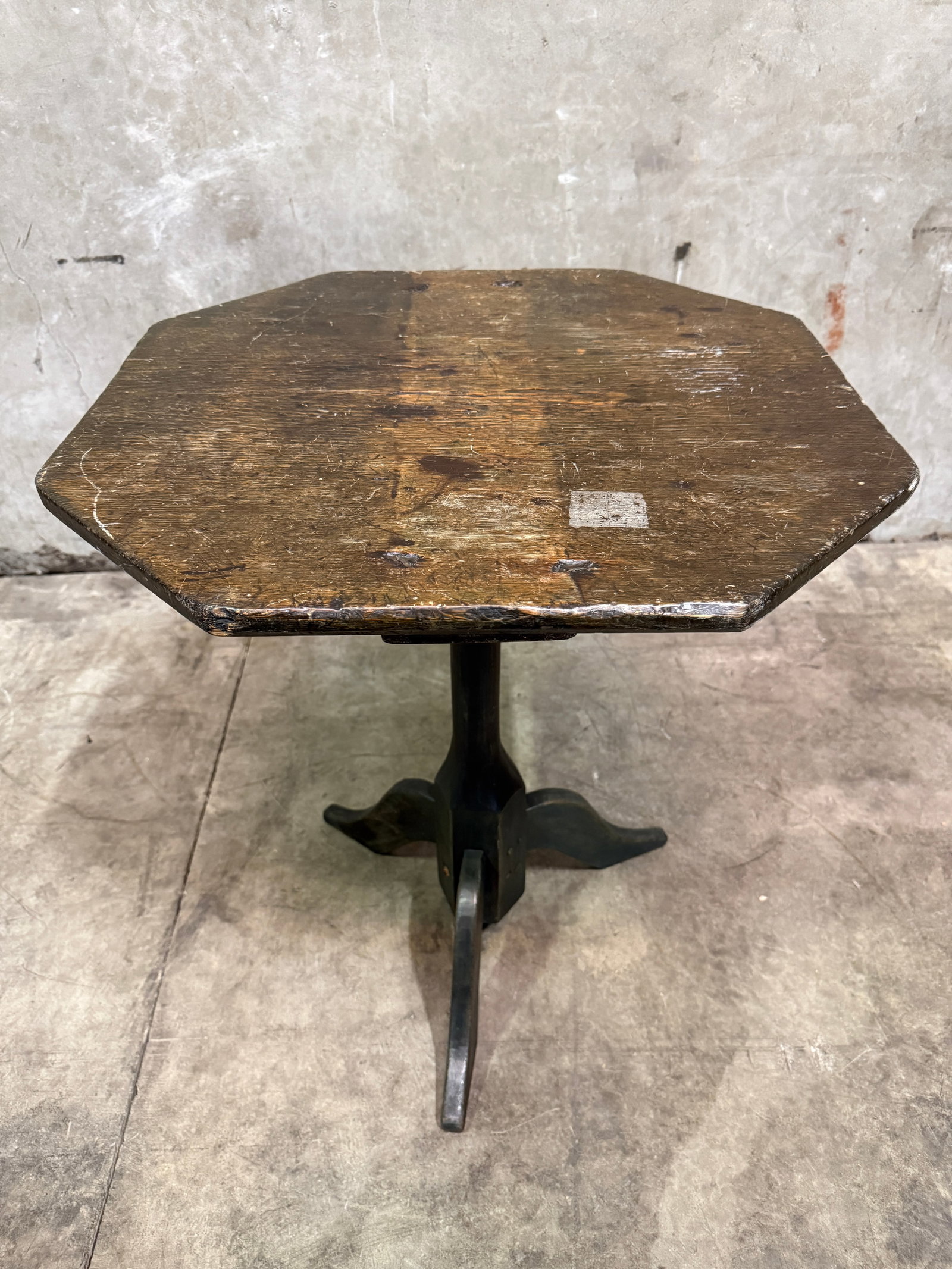 Antique Side Table Octagonal Top Snake Leg Tripod Primitive Green Paint Accent - 2