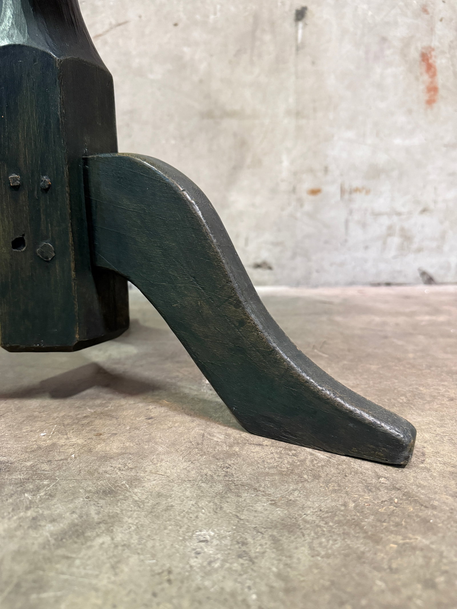 Antique Side Table Octagonal Top Snake Leg Tripod Primitive Green Paint Accent - 6