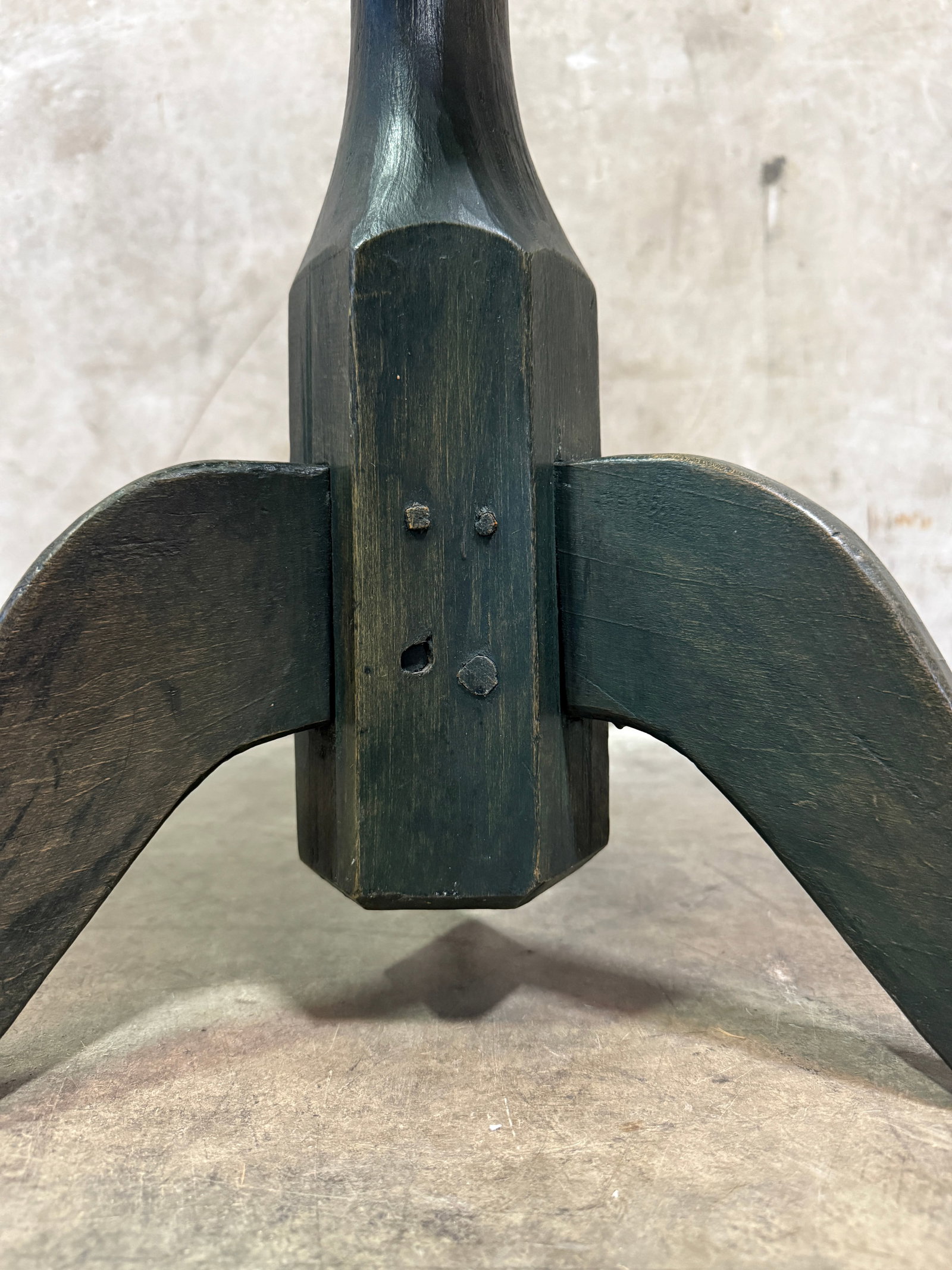 Antique Side Table Octagonal Top Snake Leg Tripod Primitive Green Paint Accent - 7