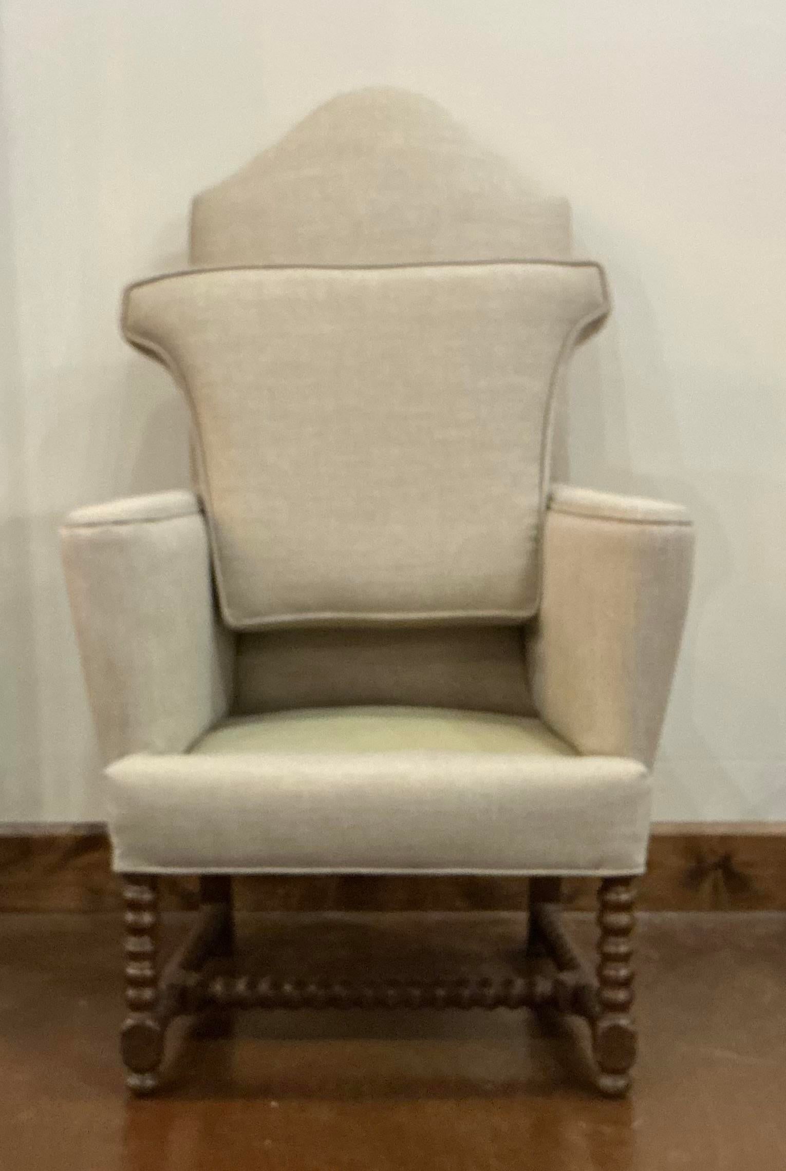 Small Scale Antique Wing Chair With Bobbin Turned Front Legs and Stretcher - 2