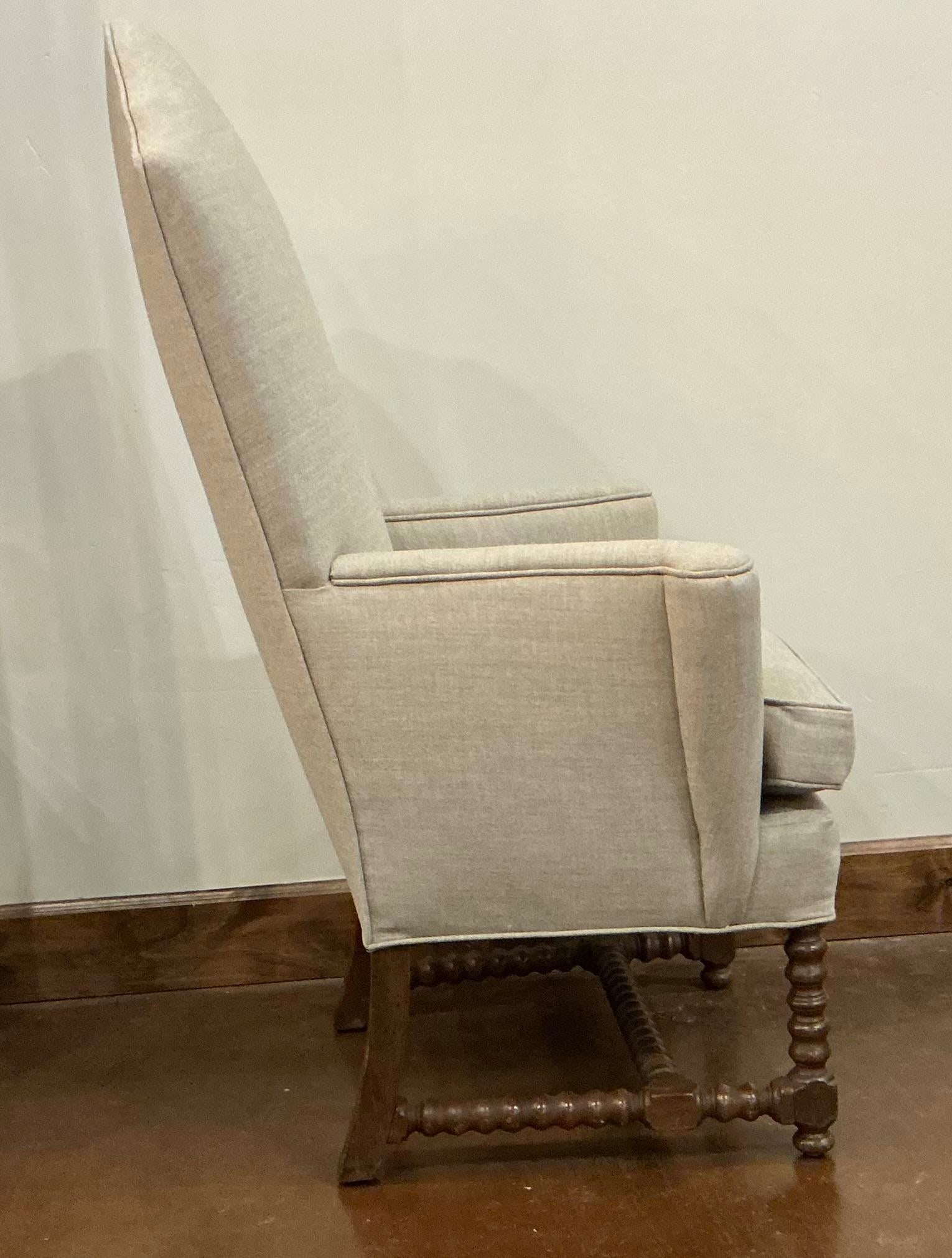 Small Scale Antique Wing Chair With Bobbin Turned Front Legs and Stretcher - 3