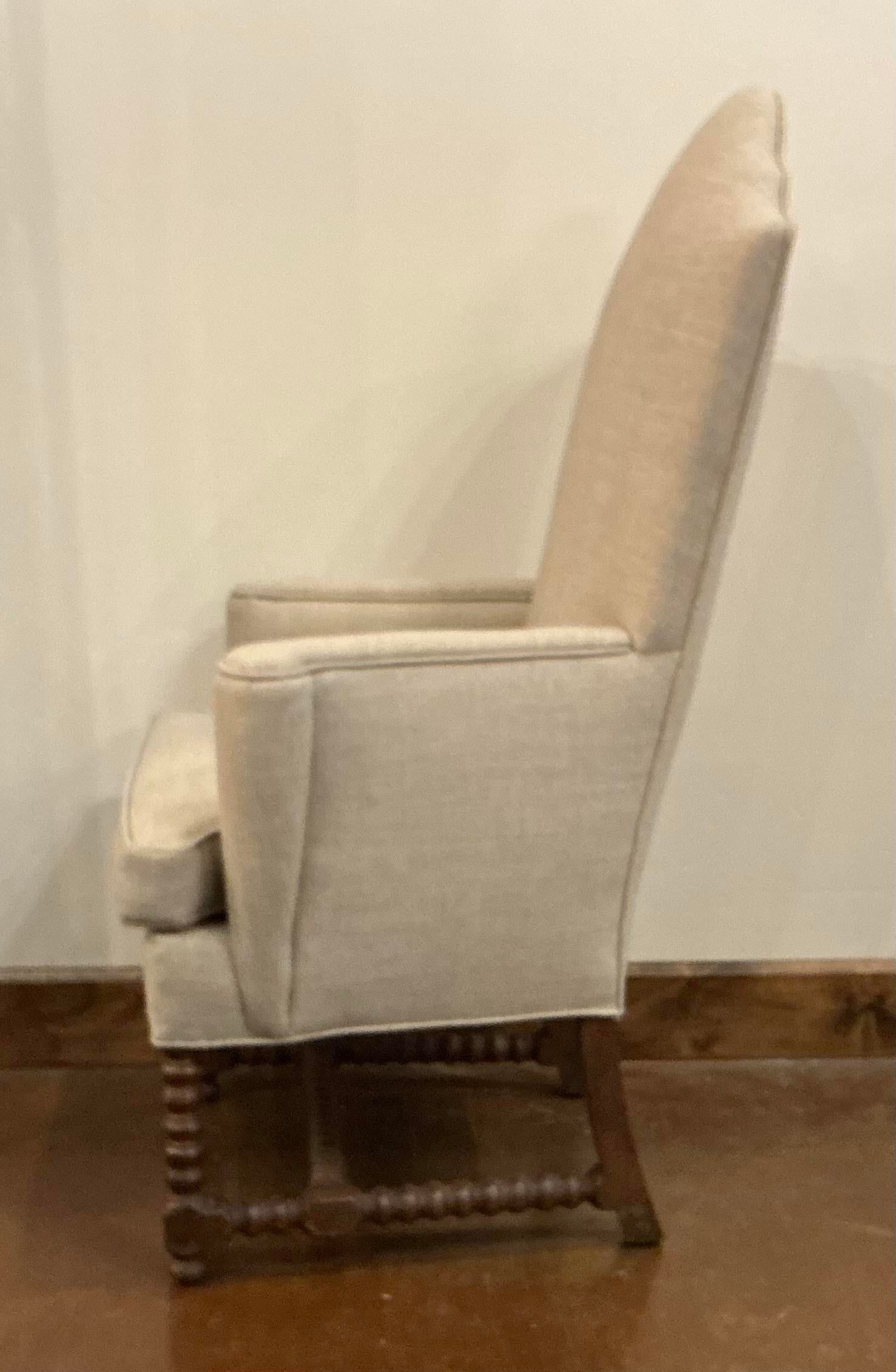 Small Scale Antique Wing Chair With Bobbin Turned Front Legs and Stretcher - 5