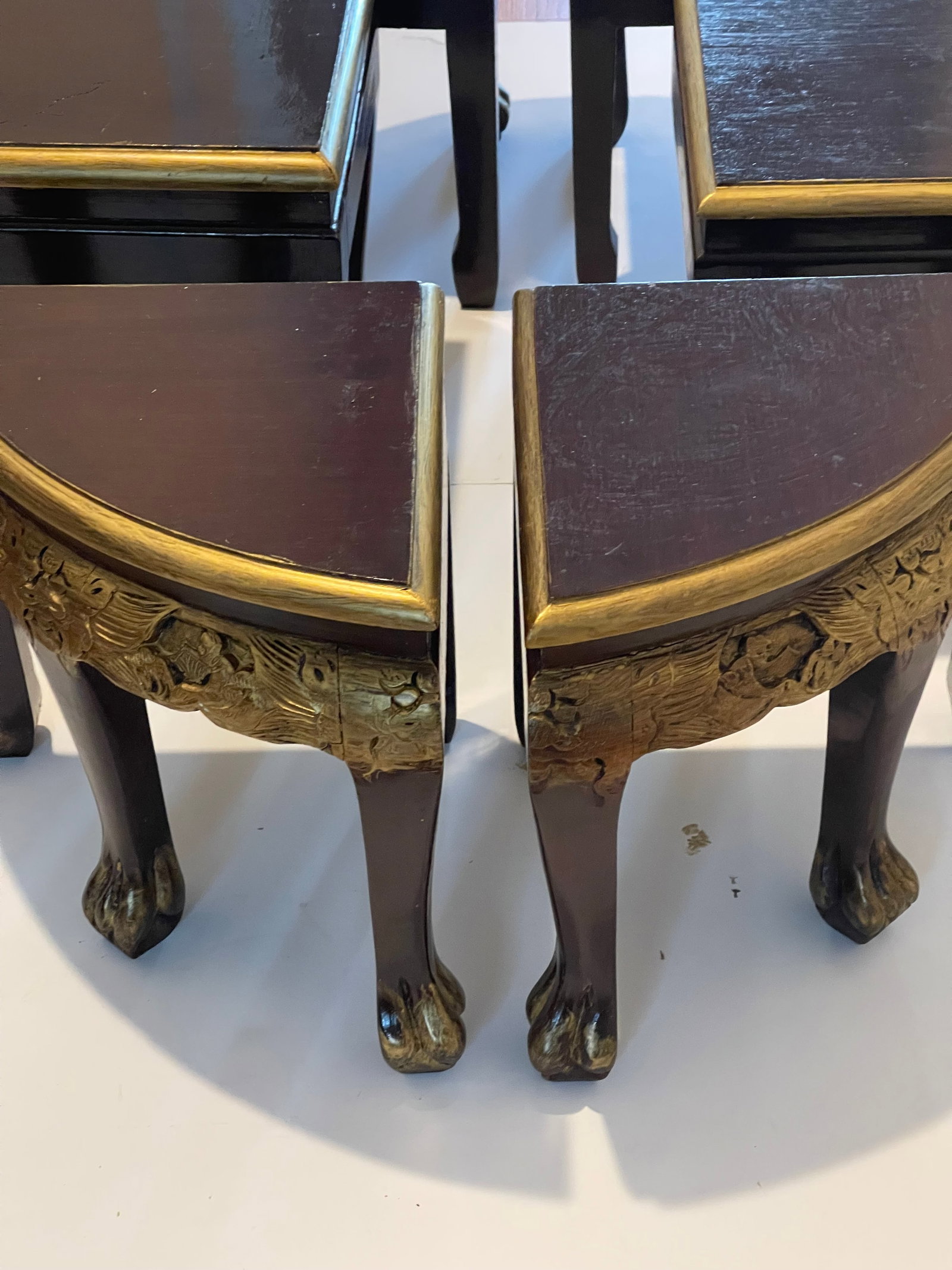 20 Th C Vintage Chinese Chinoiserie Stools Set 6 Carved - 2