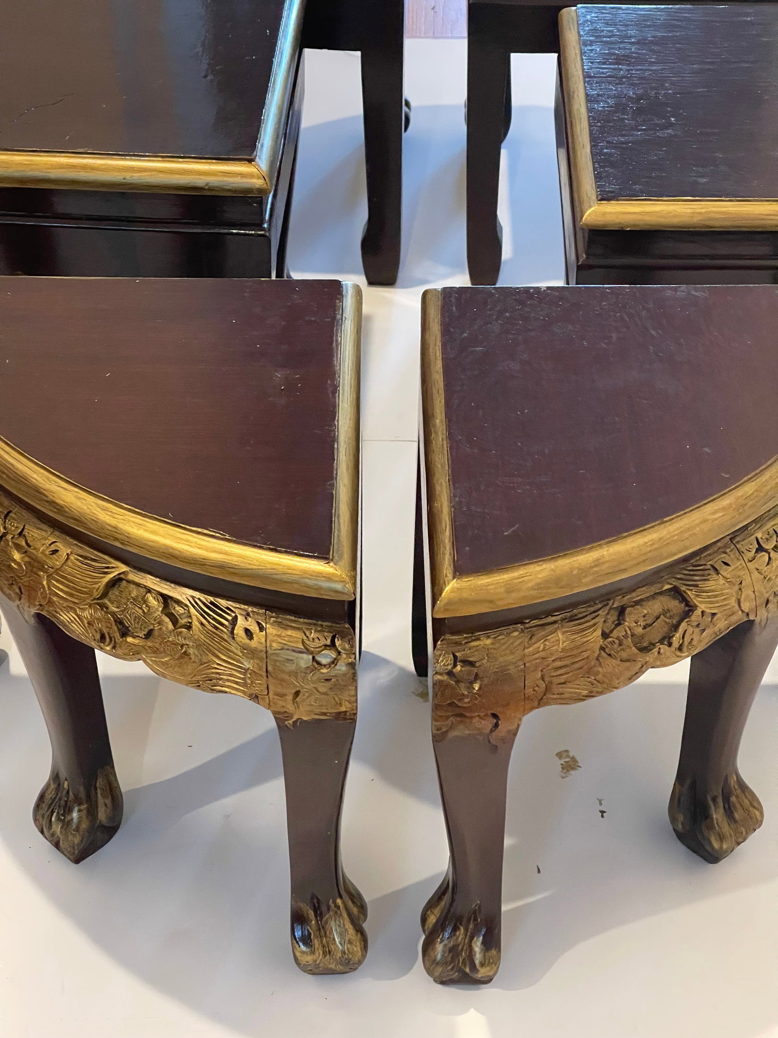 20 Th C Vintage Chinese Chinoiserie Stools Set 6 Carved - 4