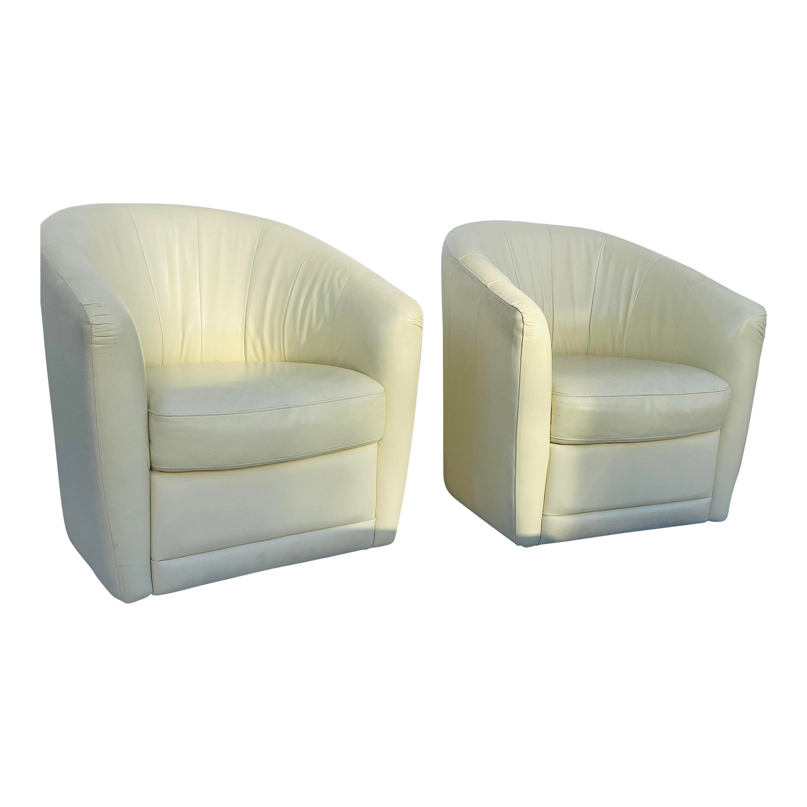20 Th. Pair of Italian Natuzzi Leather Barrel Back Swivel Chaits (1 of 7)