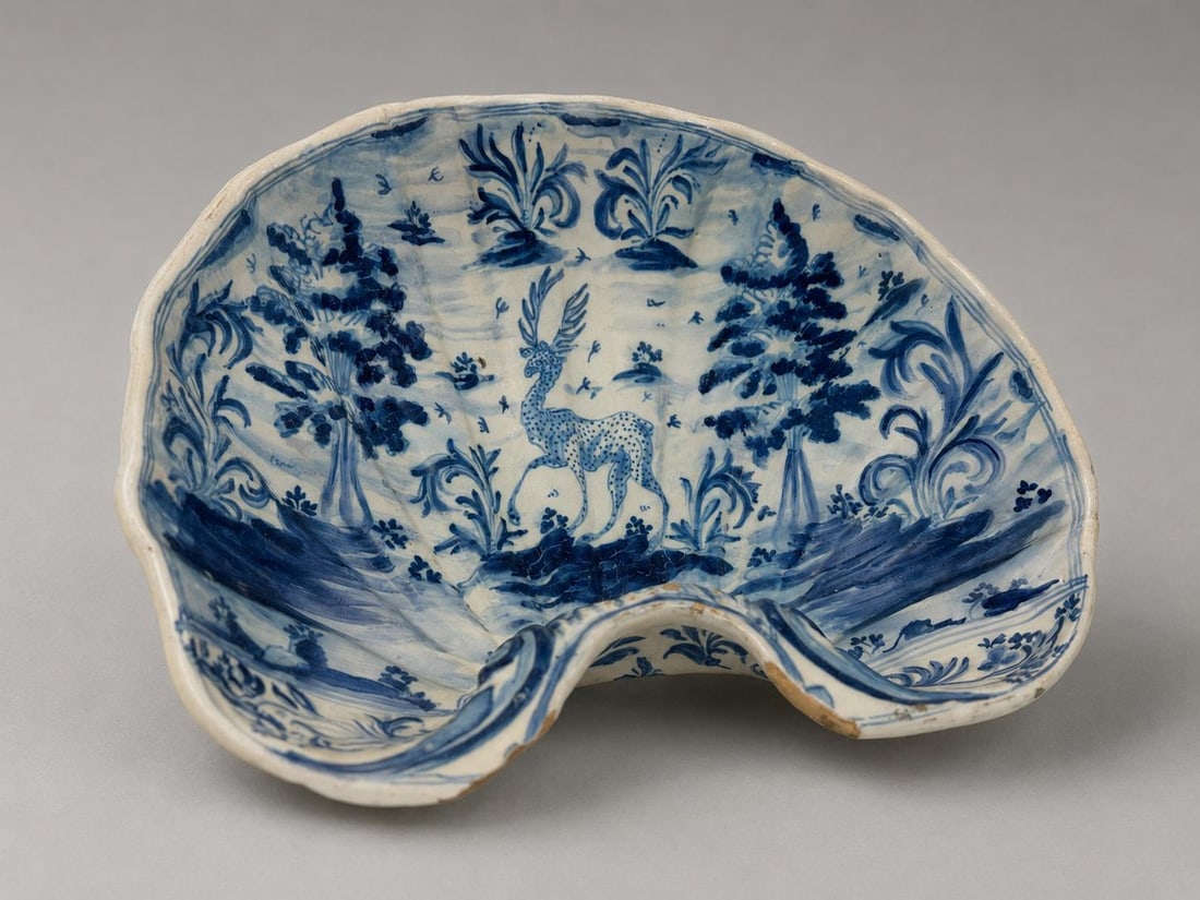 Spanish Tin-Glazed Shell-Form Basin Attr: Puente Del Arzobispo, Toledo 1790-1830 - 2