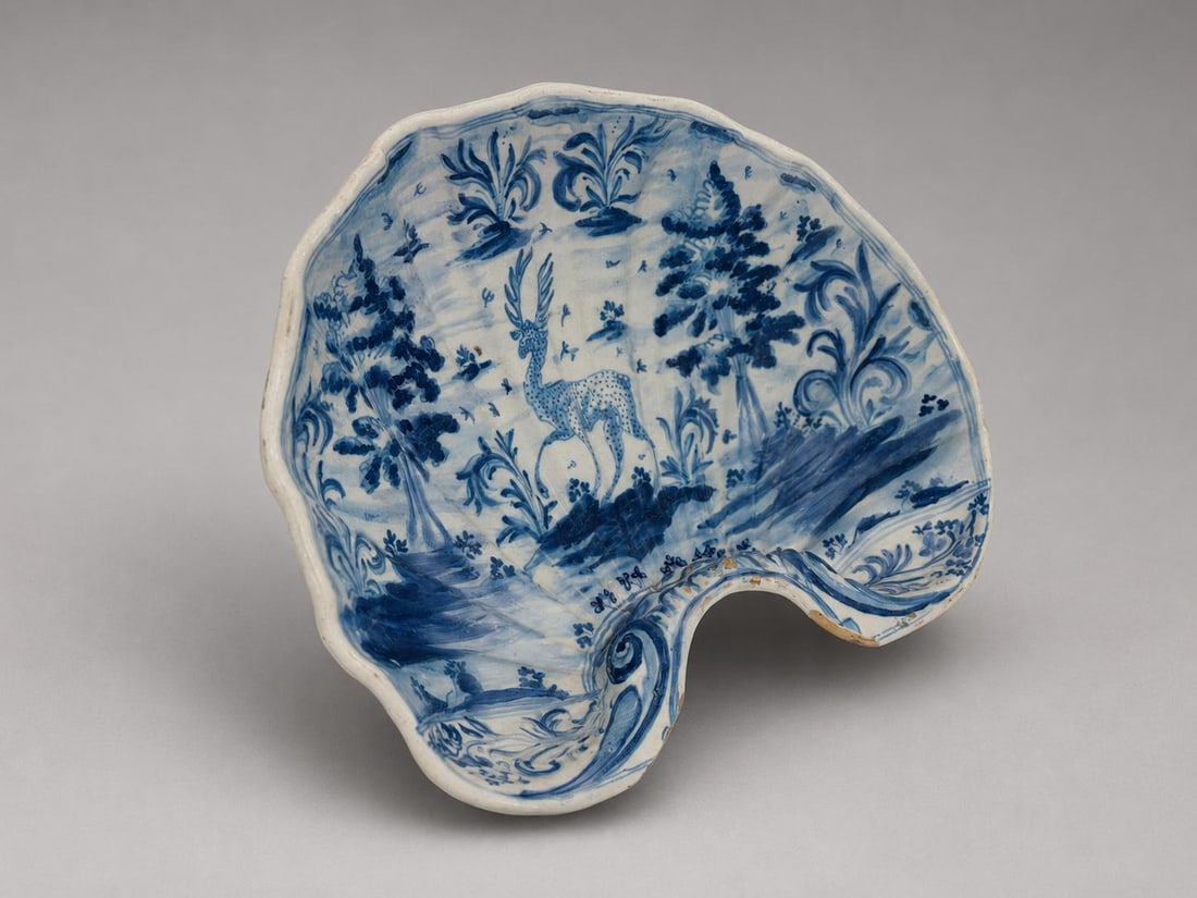 Spanish Tin-Glazed Shell-Form Basin Attr: Puente Del Arzobispo, Toledo 1790-1830 - 4