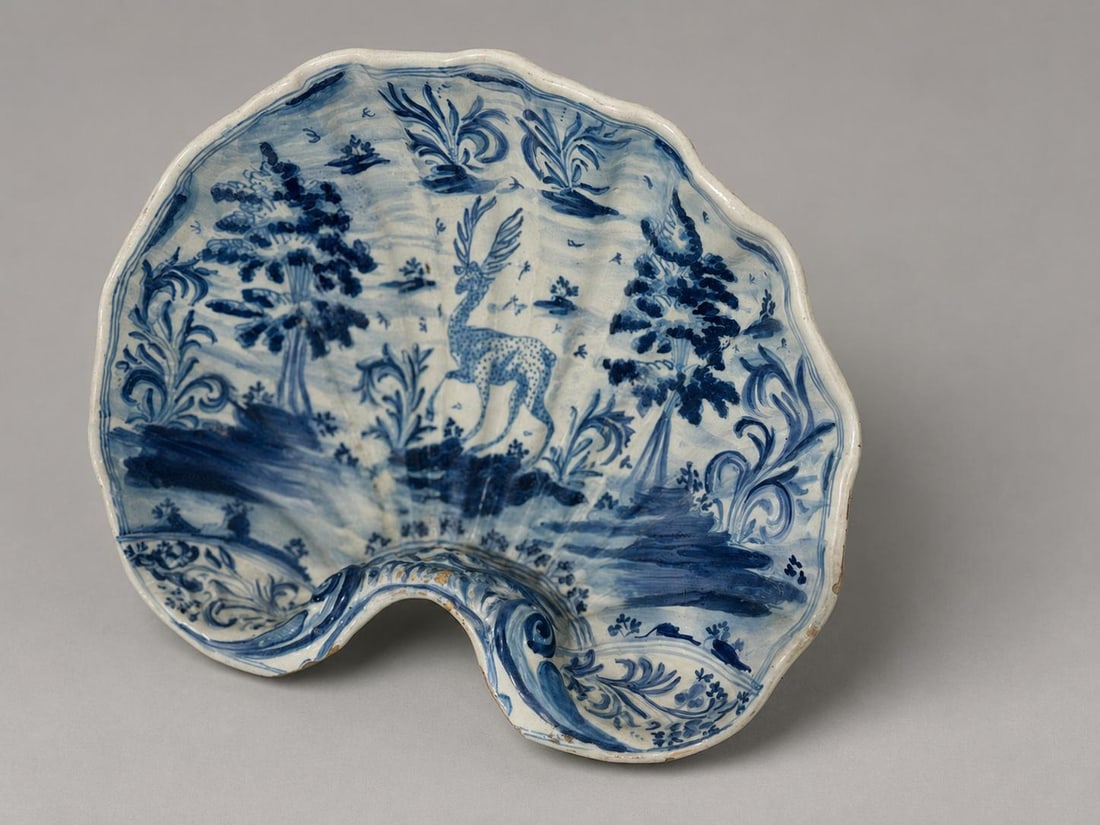 Spanish Tin-Glazed Shell-Form Basin Attr: Puente Del Arzobispo, Toledo 1790-1830 - 5