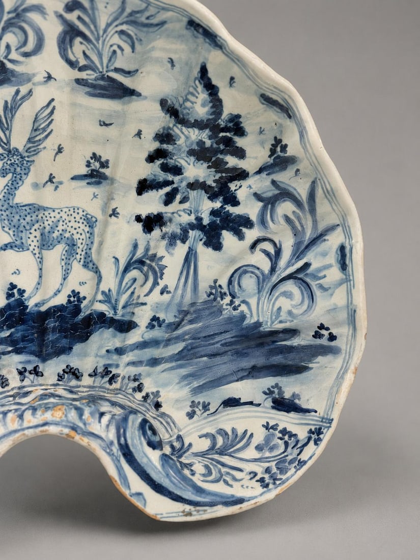 Spanish Tin-Glazed Shell-Form Basin Attr: Puente Del Arzobispo, Toledo 1790-1830 - 8
