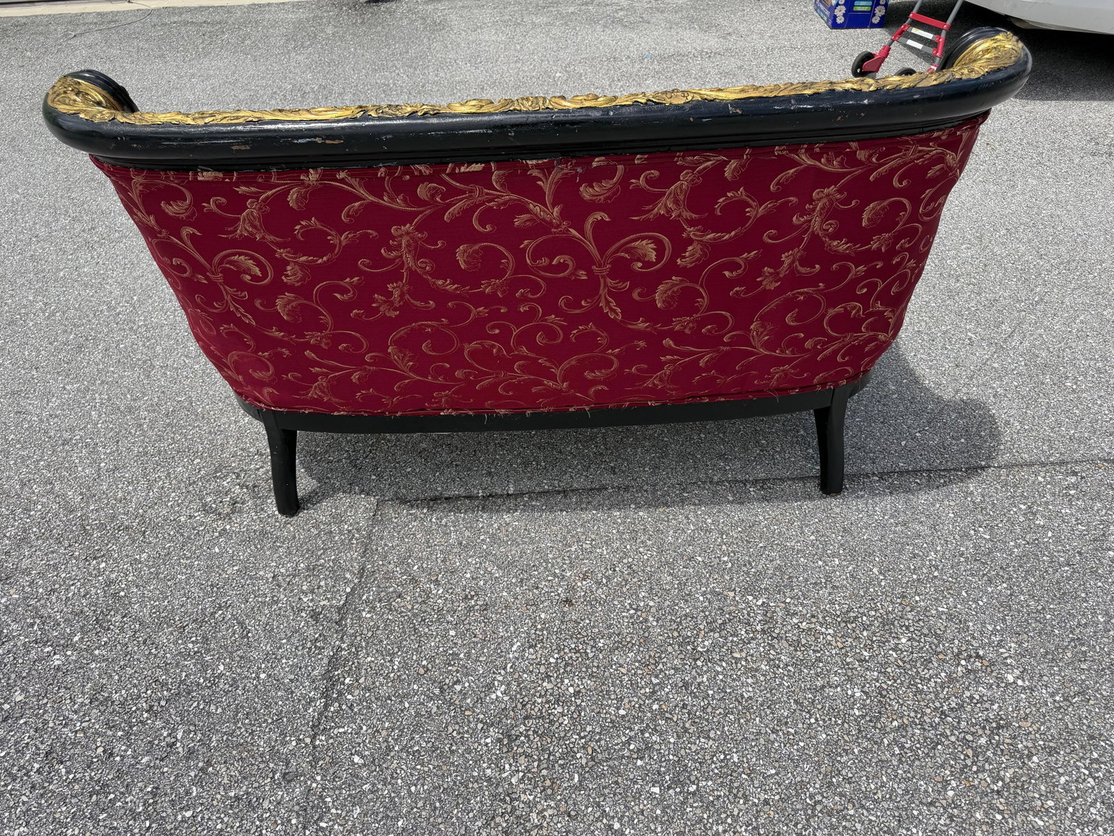1930s Lovely Louis XVI Gold & Red Satin Walnut Victorian Sofa Settee - 8