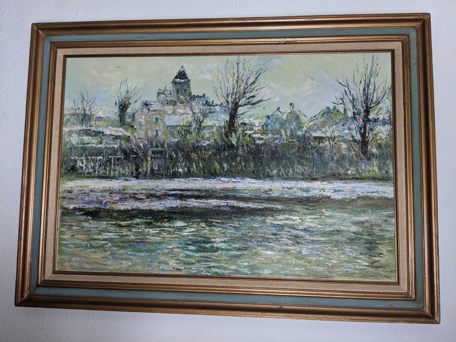 Late 20th Century Large H. Rogers Impressionist Winter Landscape Oil Painting Framed 43x31 in Style - 10