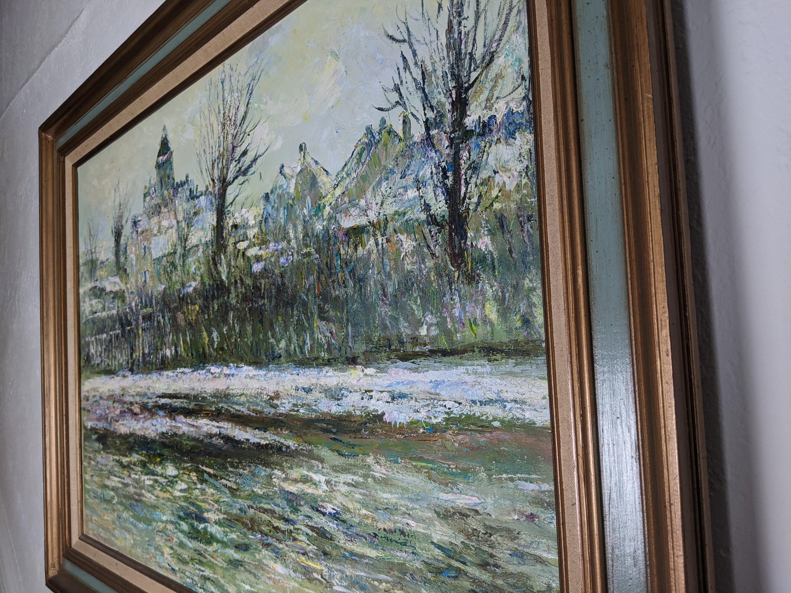 Late 20th Century Large H. Rogers Impressionist Winter Landscape Oil Painting Framed 43x31 in Style - 11