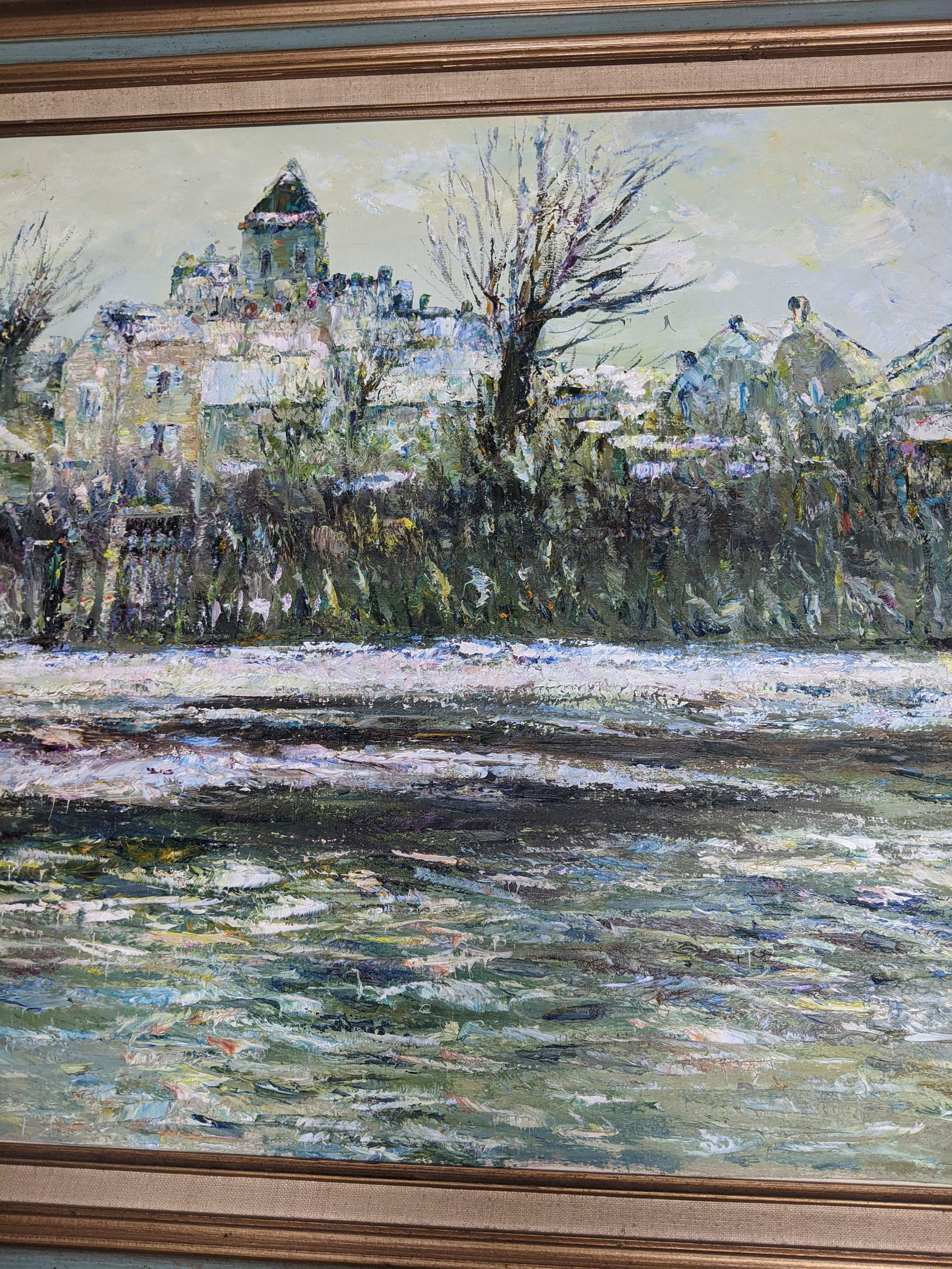 Late 20th Century Large H. Rogers Impressionist Winter Landscape Oil Painting Framed 43x31 in Style - 2