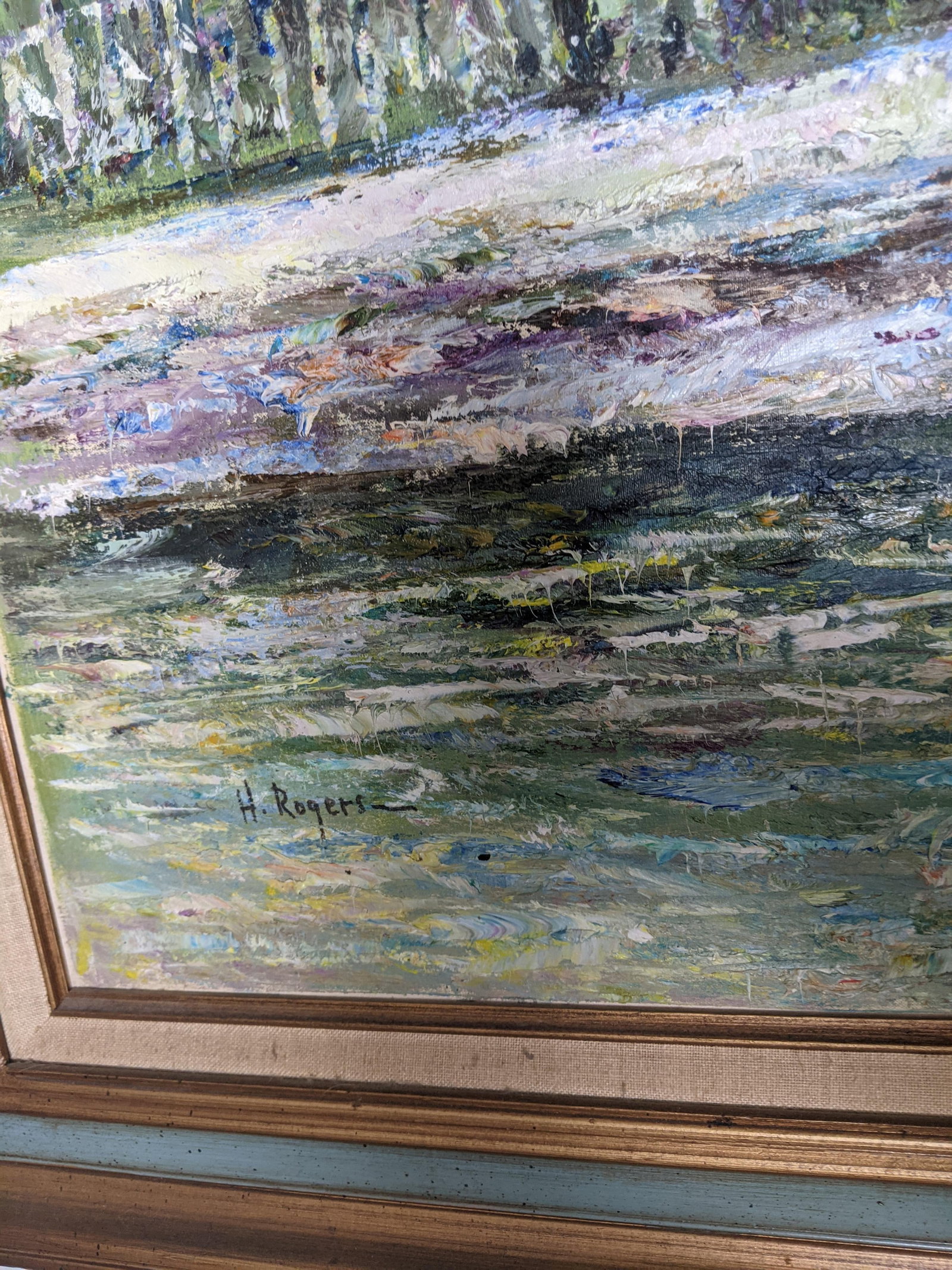 Late 20th Century Large H. Rogers Impressionist Winter Landscape Oil Painting Framed 43x31 in Style - 4