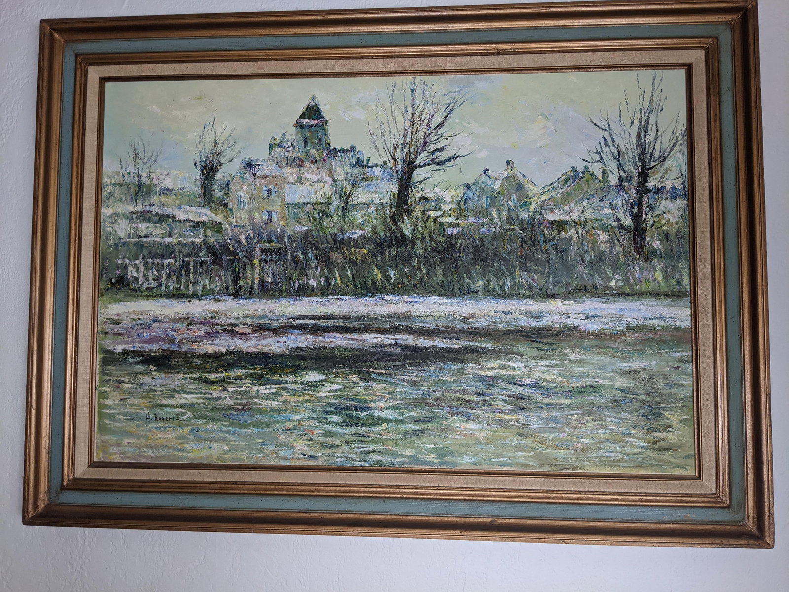 Late 20th Century Large H. Rogers Impressionist Winter Landscape Oil Painting Framed 43x31 in Style - 7