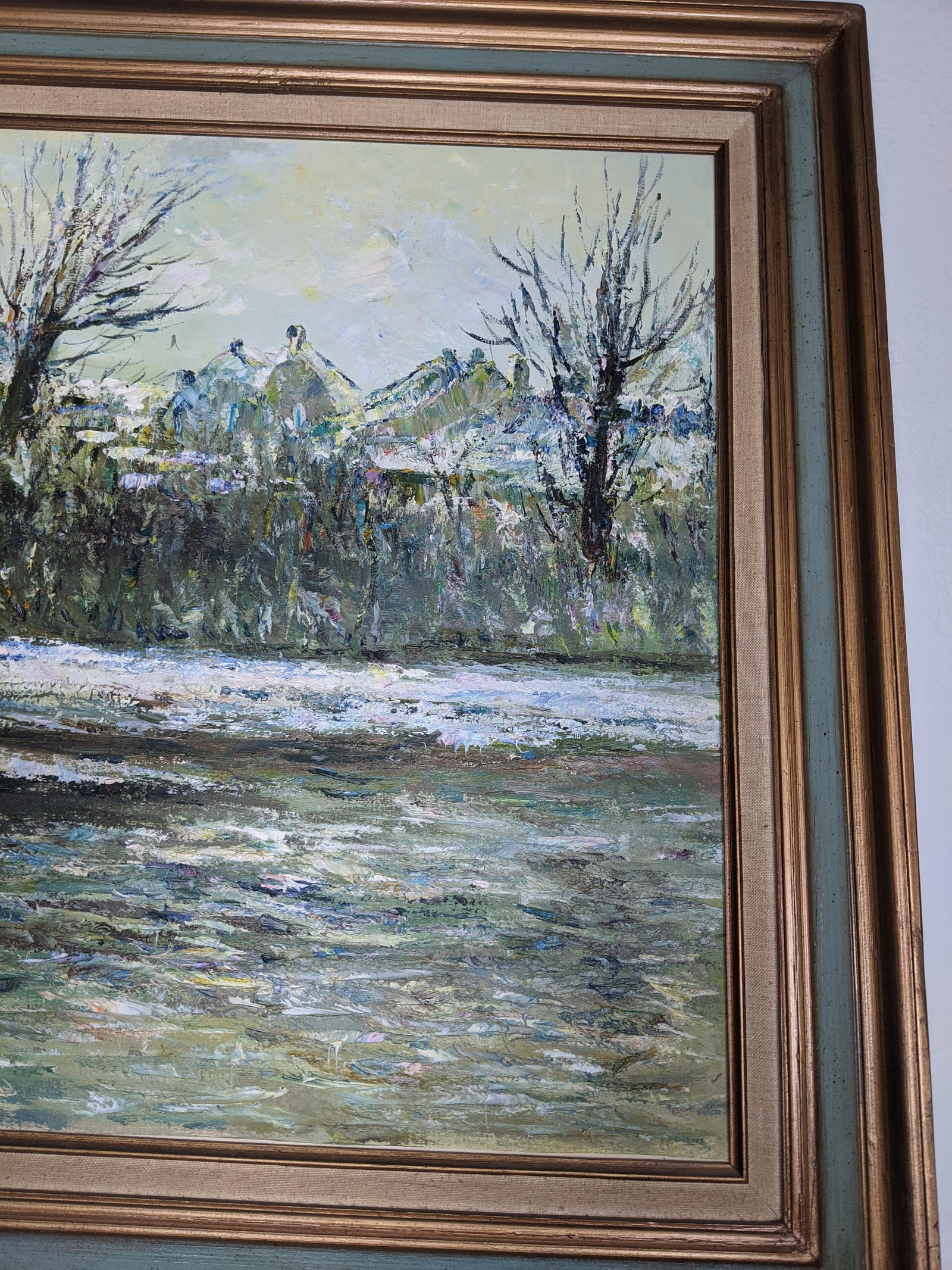 Late 20th Century Large H. Rogers Impressionist Winter Landscape Oil Painting Framed 43x31 in Style - 9