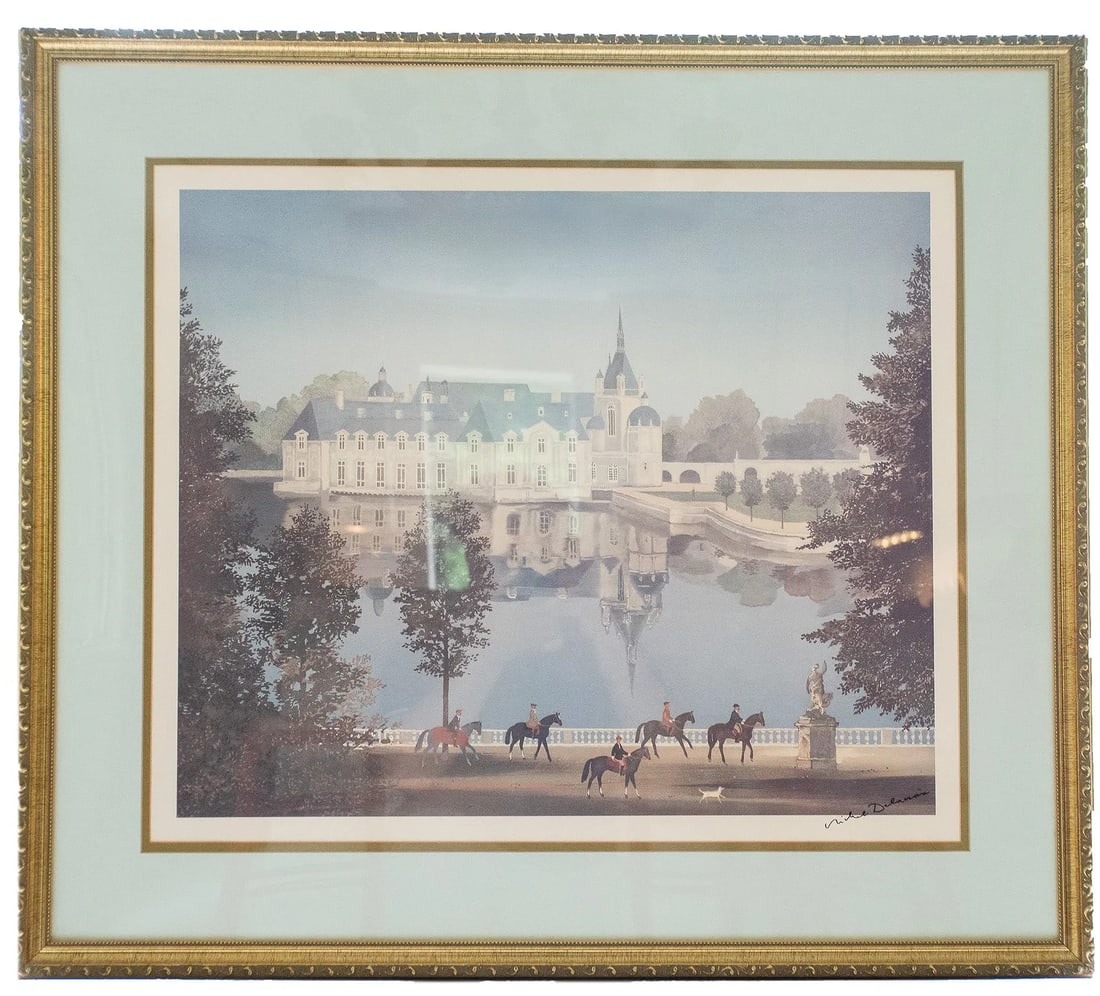 Late 20th Century Michel Delacroix - French Chateau Landscape, Hand-Signed Print - 2