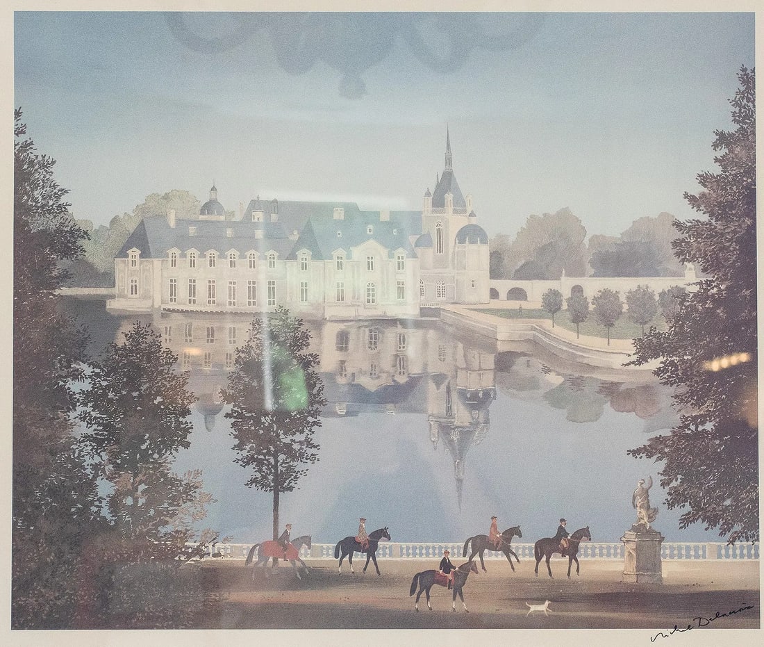 Late 20th Century Michel Delacroix - French Chateau Landscape, Hand-Signed Print - 3