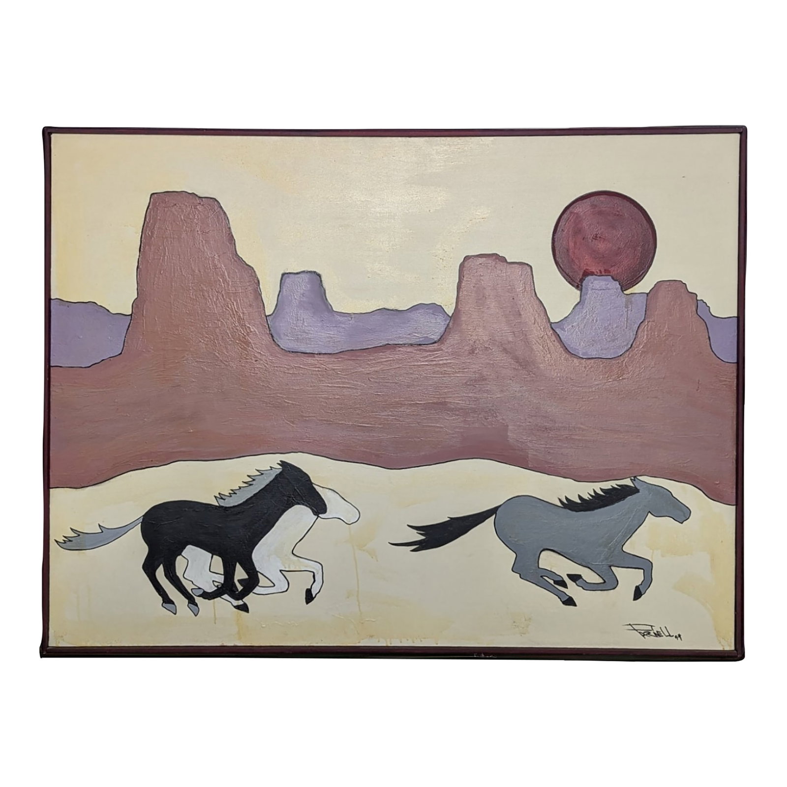 Vintage Signed 1994 Southwestern Horse and Desert Landscape Painting (1 of 8)