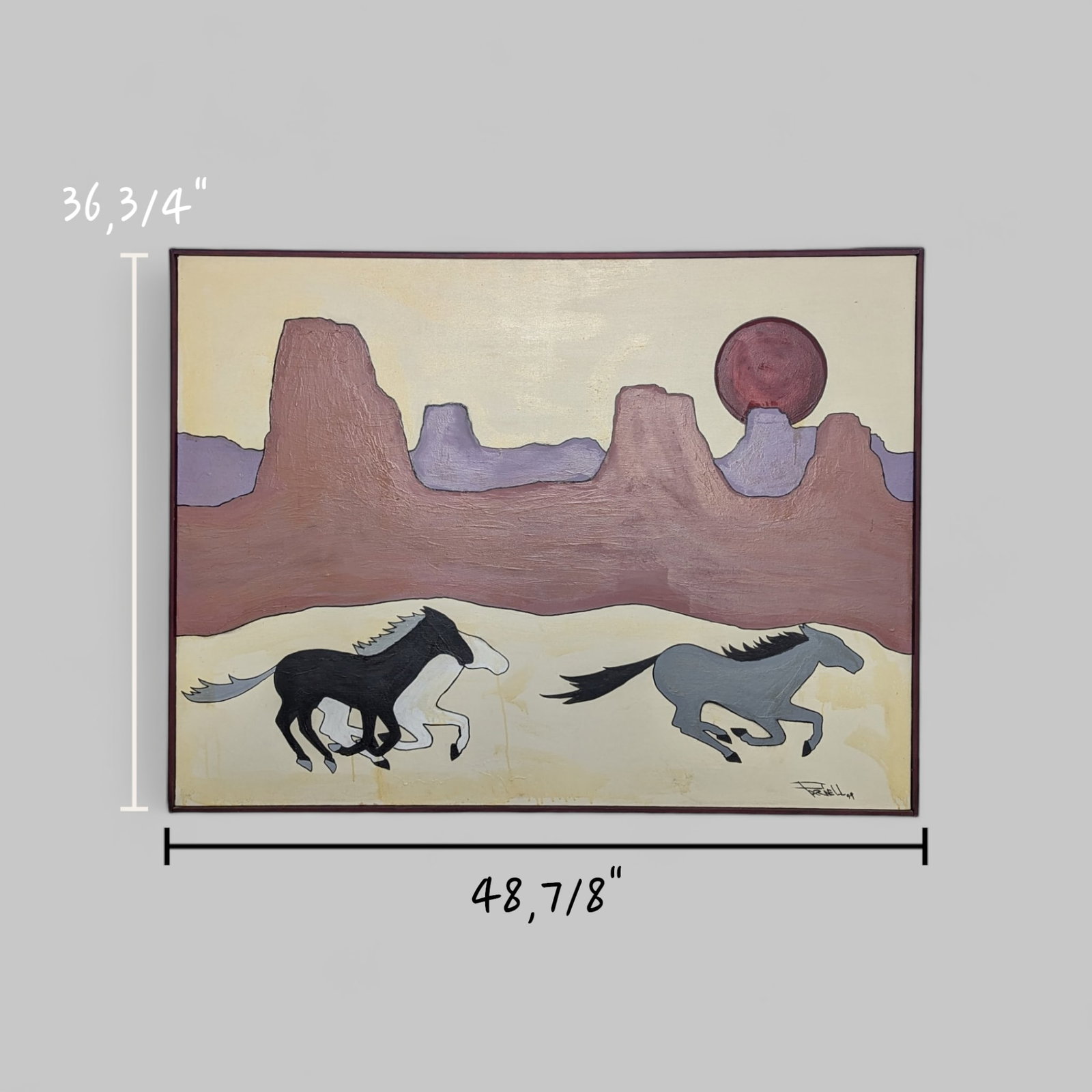 Vintage Signed 1994 Southwestern Horse and Desert Landscape Painting - 3