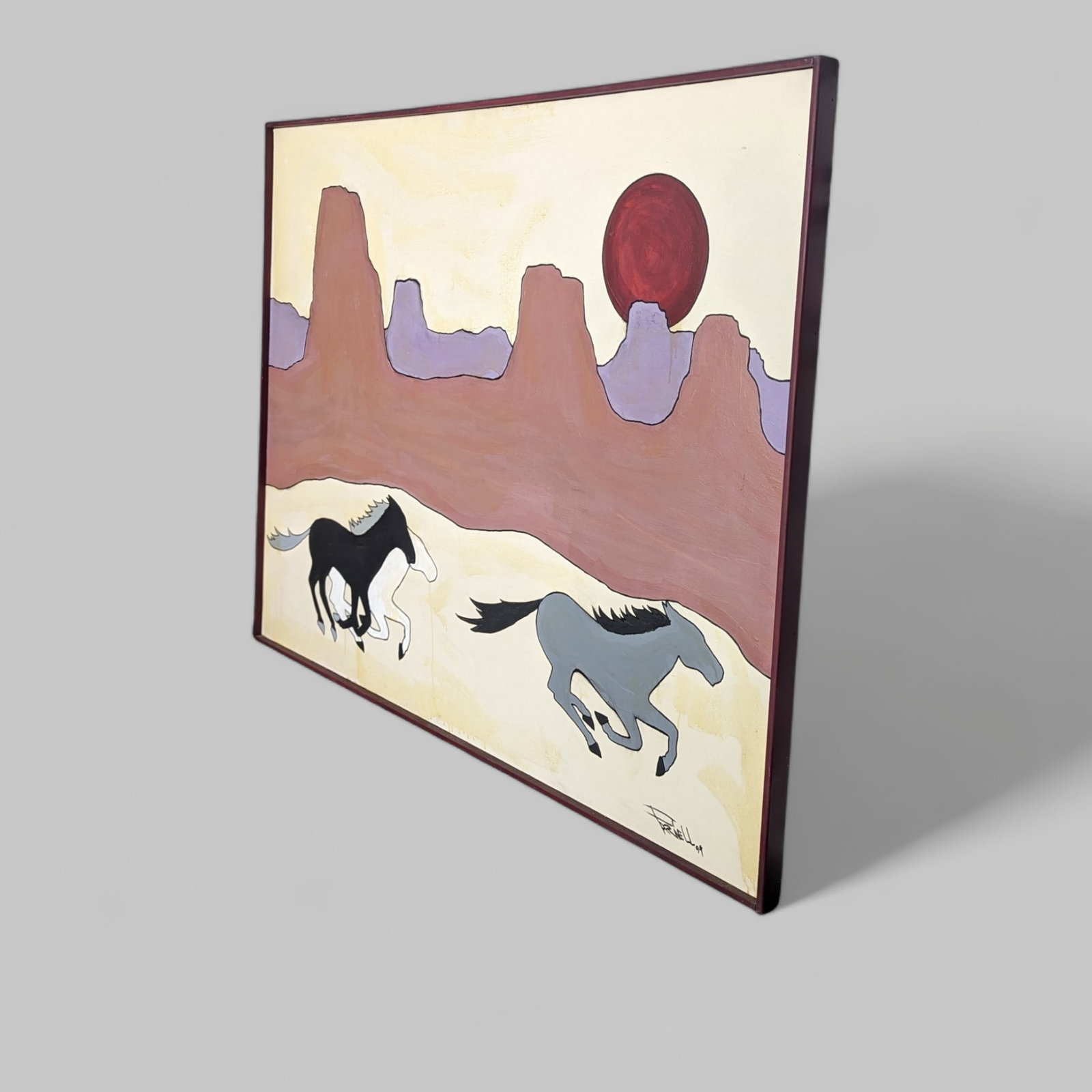Vintage Signed 1994 Southwestern Horse and Desert Landscape Painting - 4