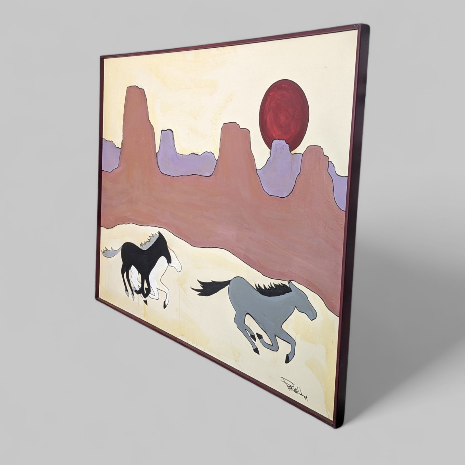 Vintage Signed 1994 Southwestern Horse and Desert Landscape Painting - 7