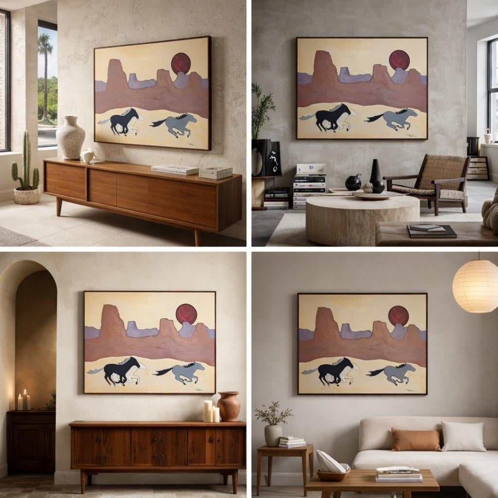 Vintage Signed 1994 Southwestern Horse and Desert Landscape Painting - 8