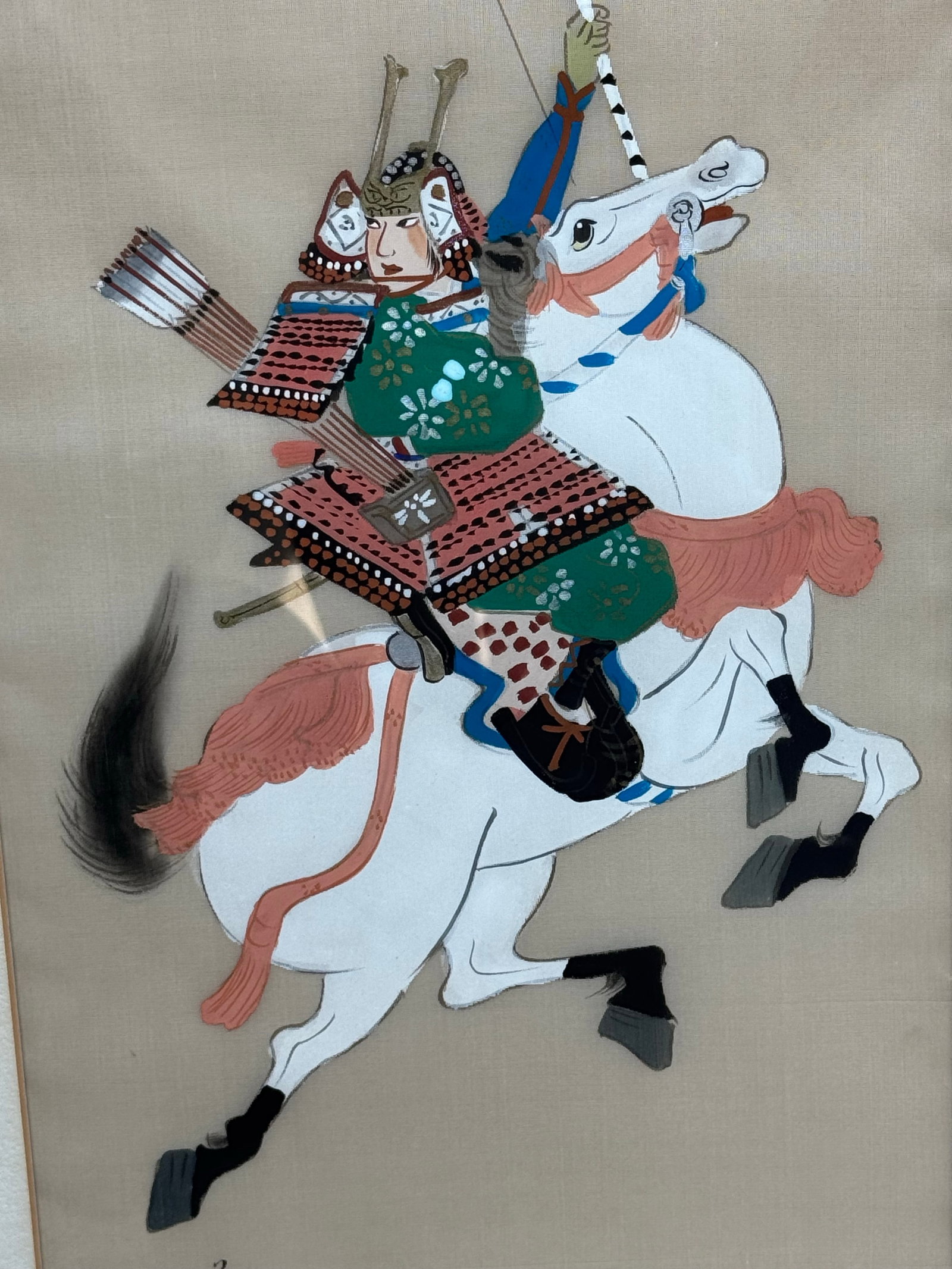 Vintage Pair of Paintings on Silk- Samurai on Horseback - 10