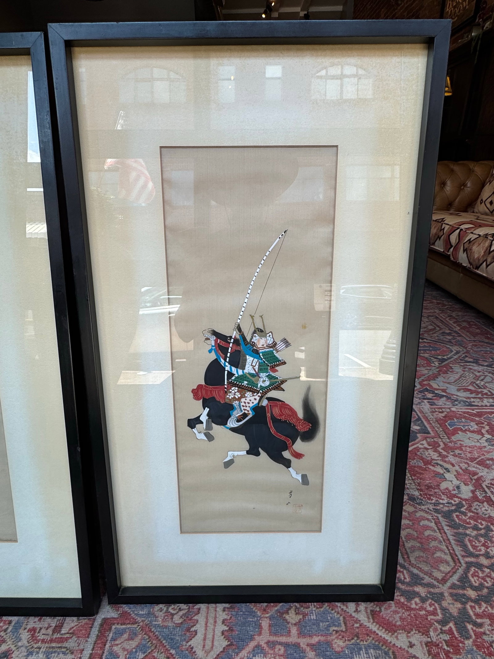 Vintage Pair of Paintings on Silk- Samurai on Horseback - 2