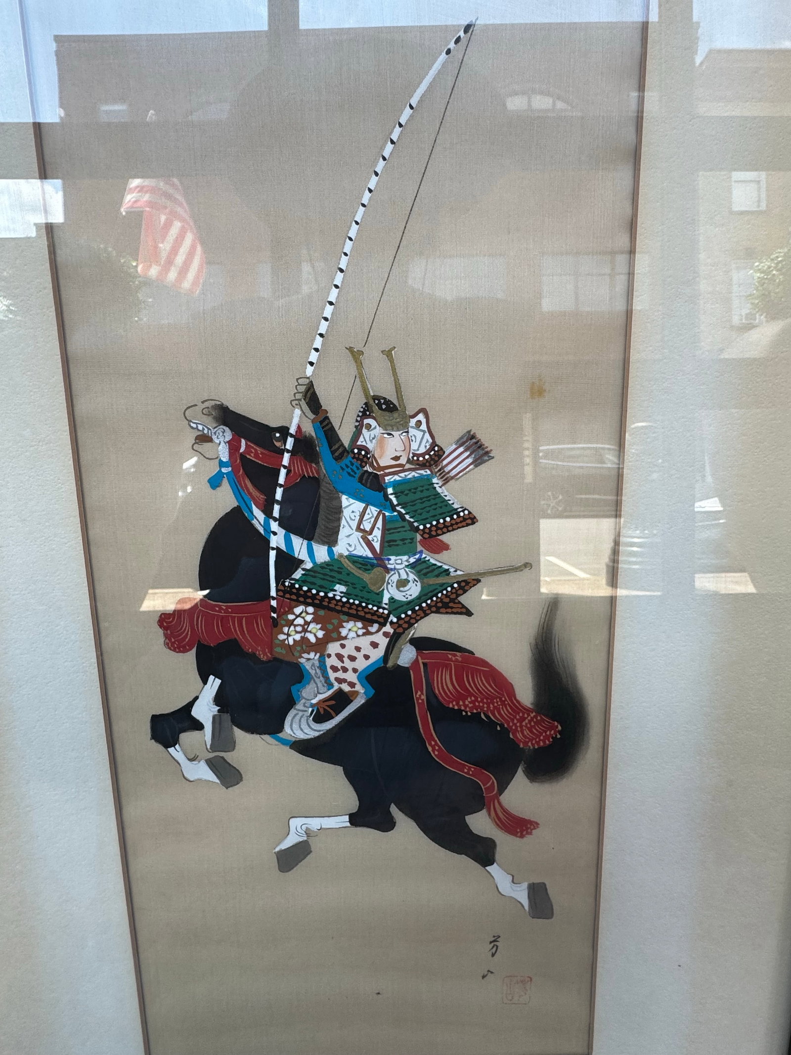 Vintage Pair of Paintings on Silk- Samurai on Horseback - 3
