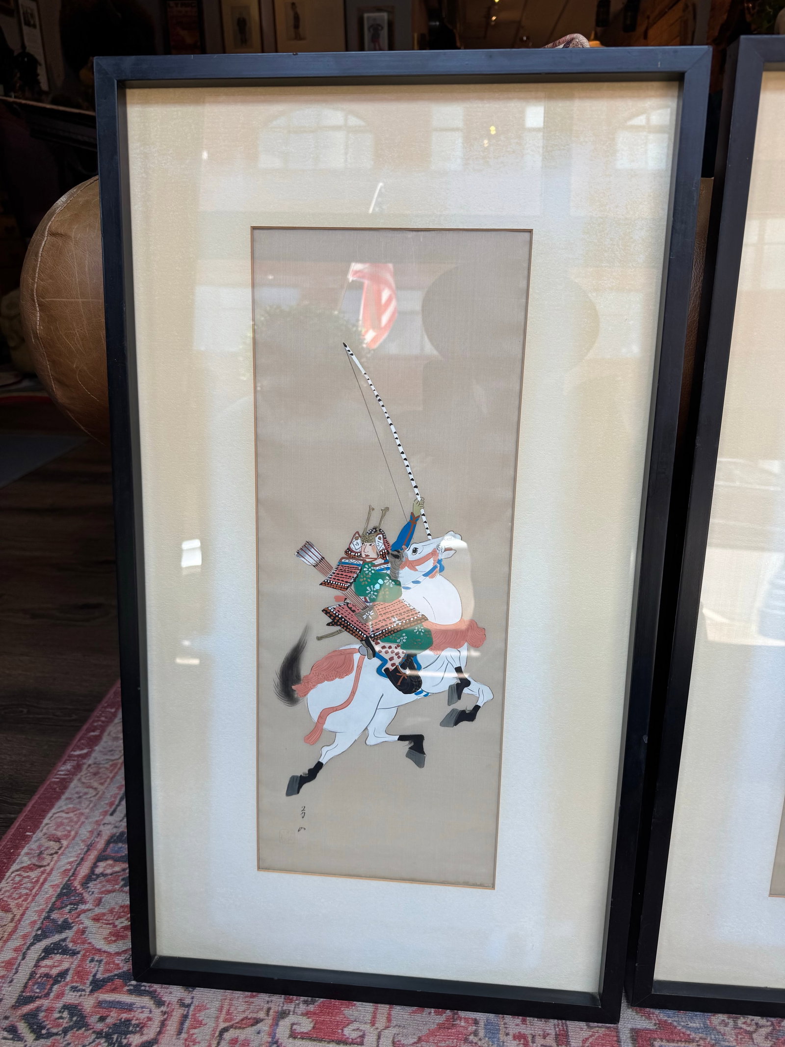 Vintage Pair of Paintings on Silk- Samurai on Horseback - 8