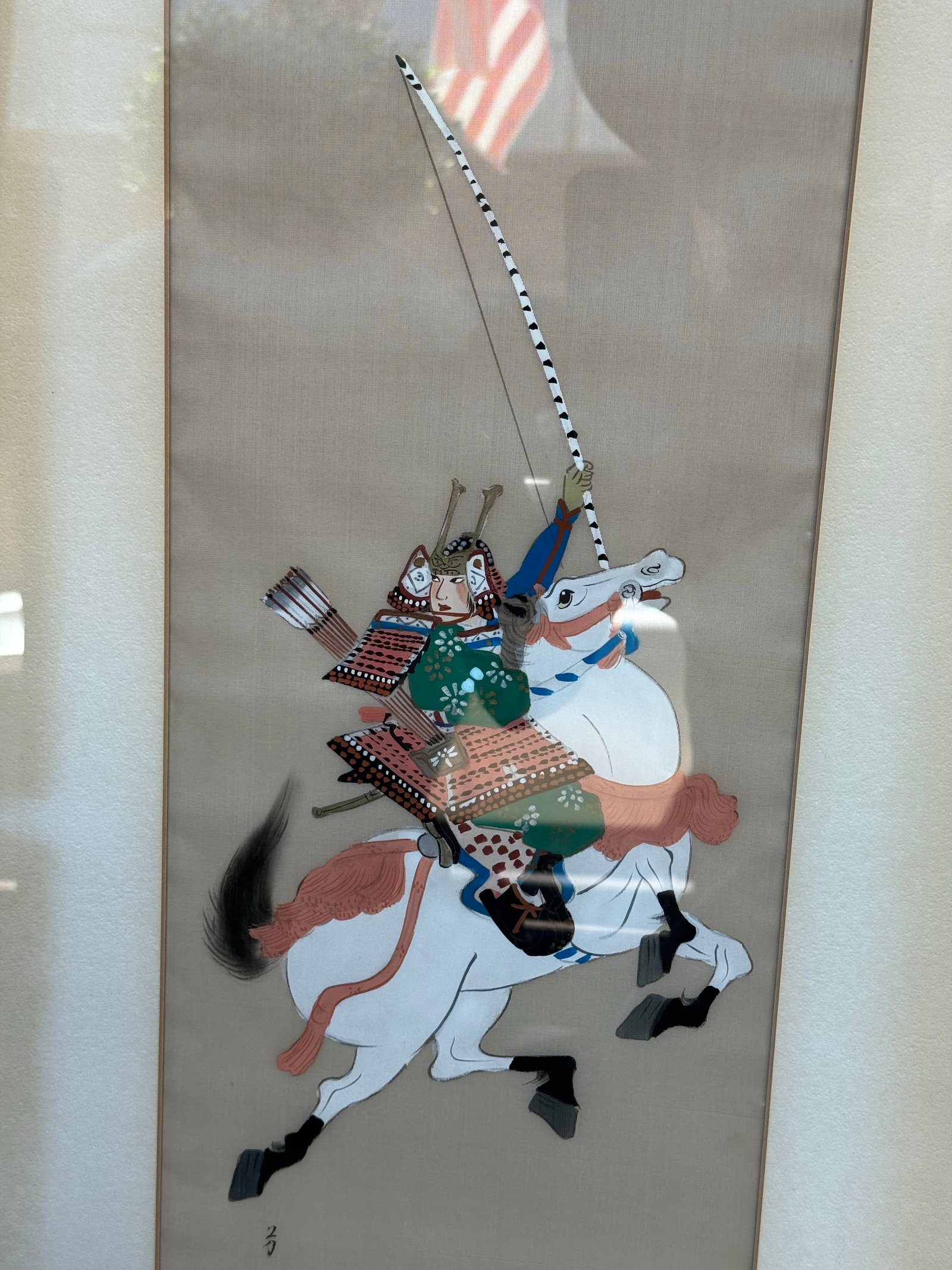 Vintage Pair of Paintings on Silk- Samurai on Horseback - 9