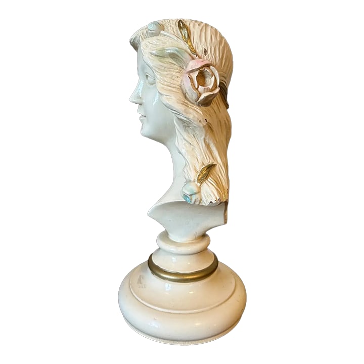 Large Vintage Hand Carved Wood Lady Bust - Paris Apartment - Chippy Shabby Chic: Large Vintage Hand Carved Wood Lady Bust - Paris Apartment - Chippy Shabby Chic Beautiful large one of a kind hand carved wood bust of a woman or girl with long flowing hair with entwined roses. She h