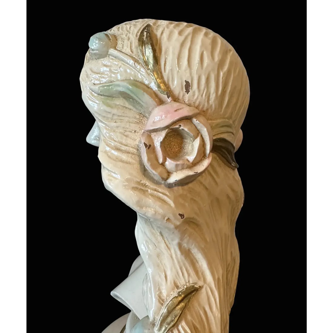 Large Vintage Hand Carved Wood Lady Bust - Paris Apartment - Chippy Shabby Chic - 2