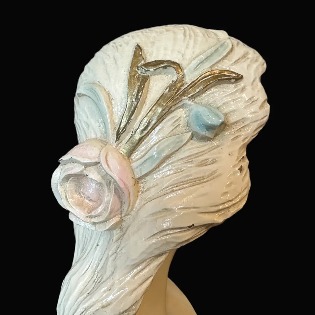 Large Vintage Hand Carved Wood Lady Bust - Paris Apartment - Chippy Shabby Chic - 4