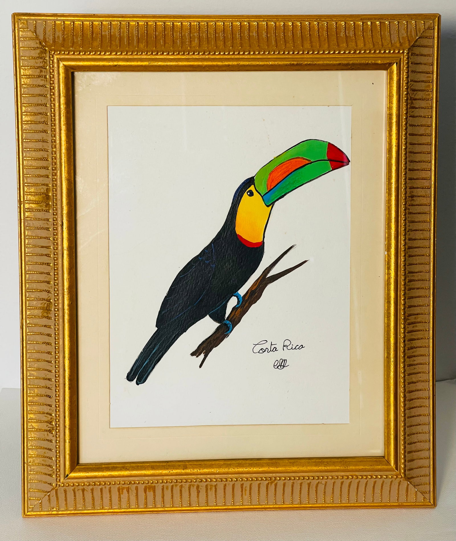 1960s Costa Rican Toucan Bird Watercolor in Gold Frame - 3