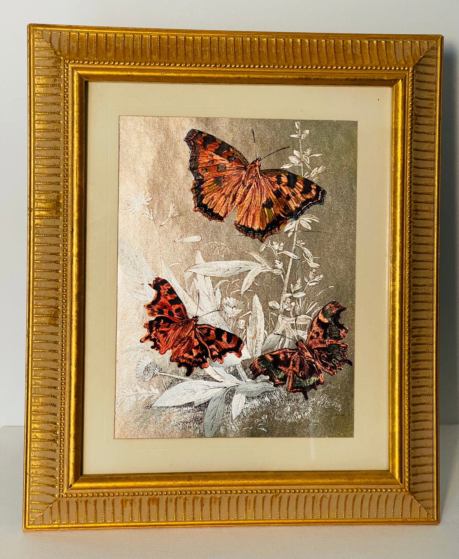1960s Monarch Butterflies on Silver Chromolithograph Framed - 5