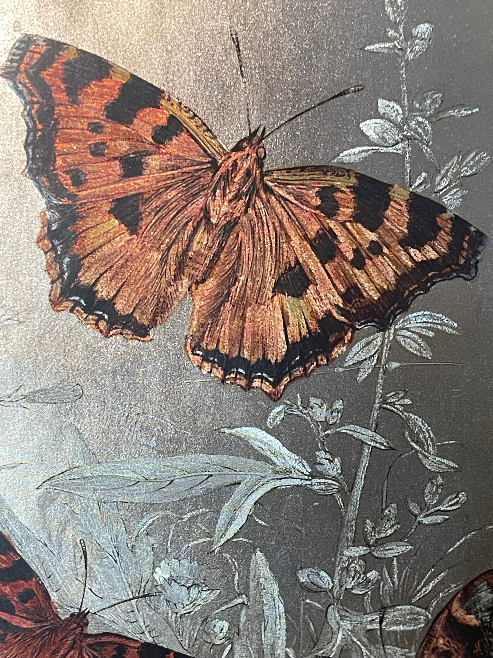 1960s Monarch Butterflies on Silver Chromolithograph Framed - 6