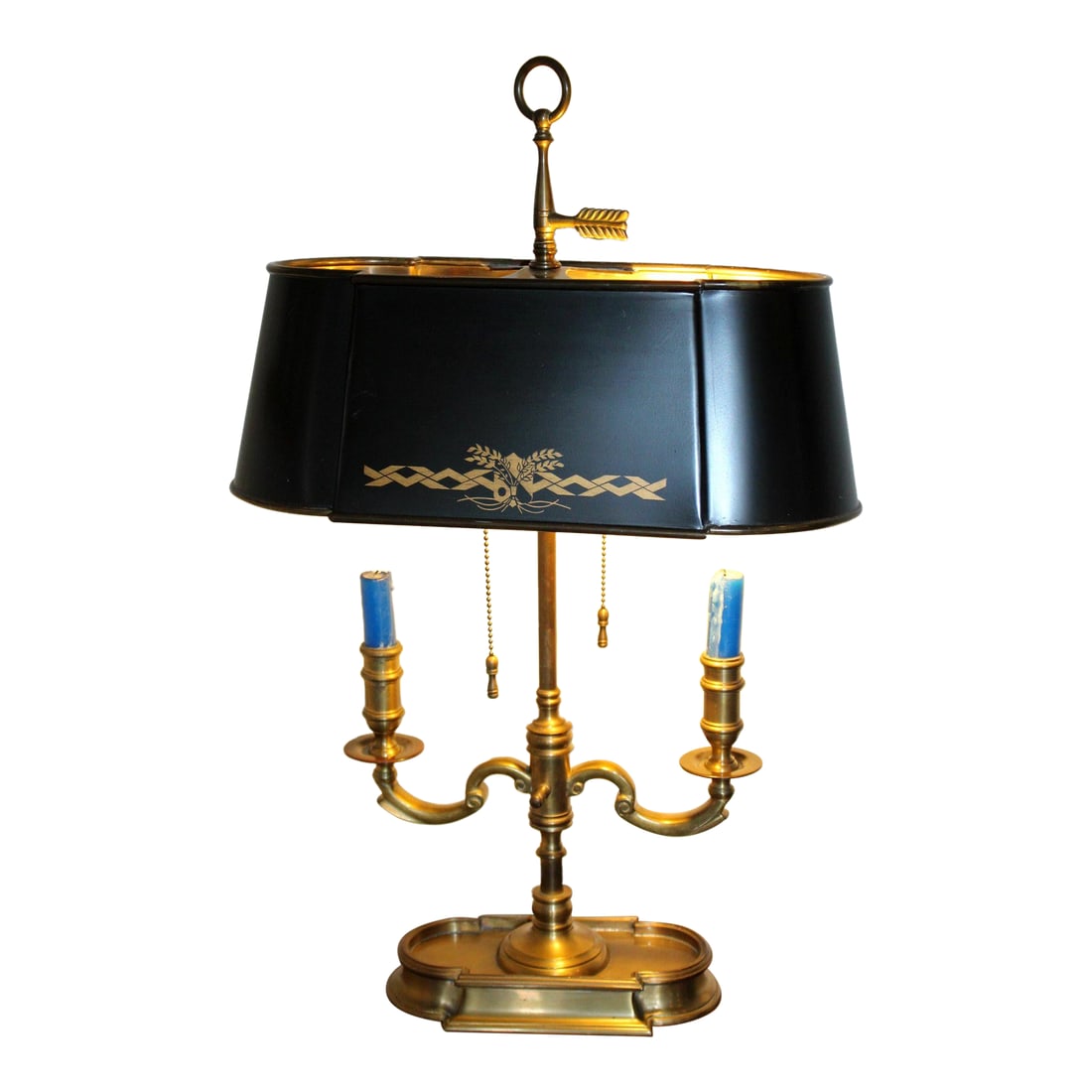 Wildwood Vintage Brass Bouillotte Style Two-Light Table Lamp With Black Tole Shade and Gilt Decorati (1 of 18)