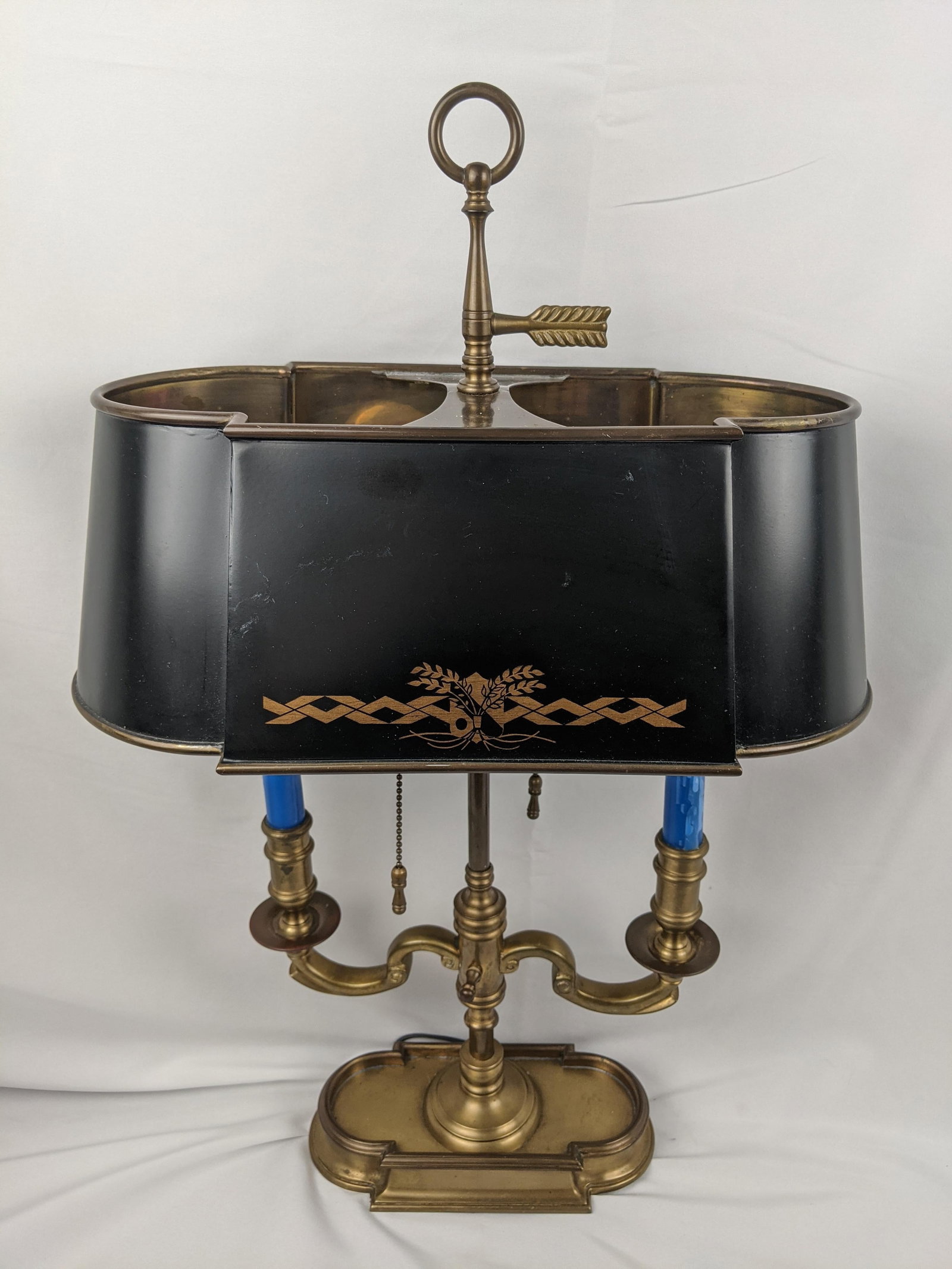 Wildwood Vintage Brass Bouillotte Style Two-Light Table Lamp With Black Tole Shade and Gilt Decorati - 3