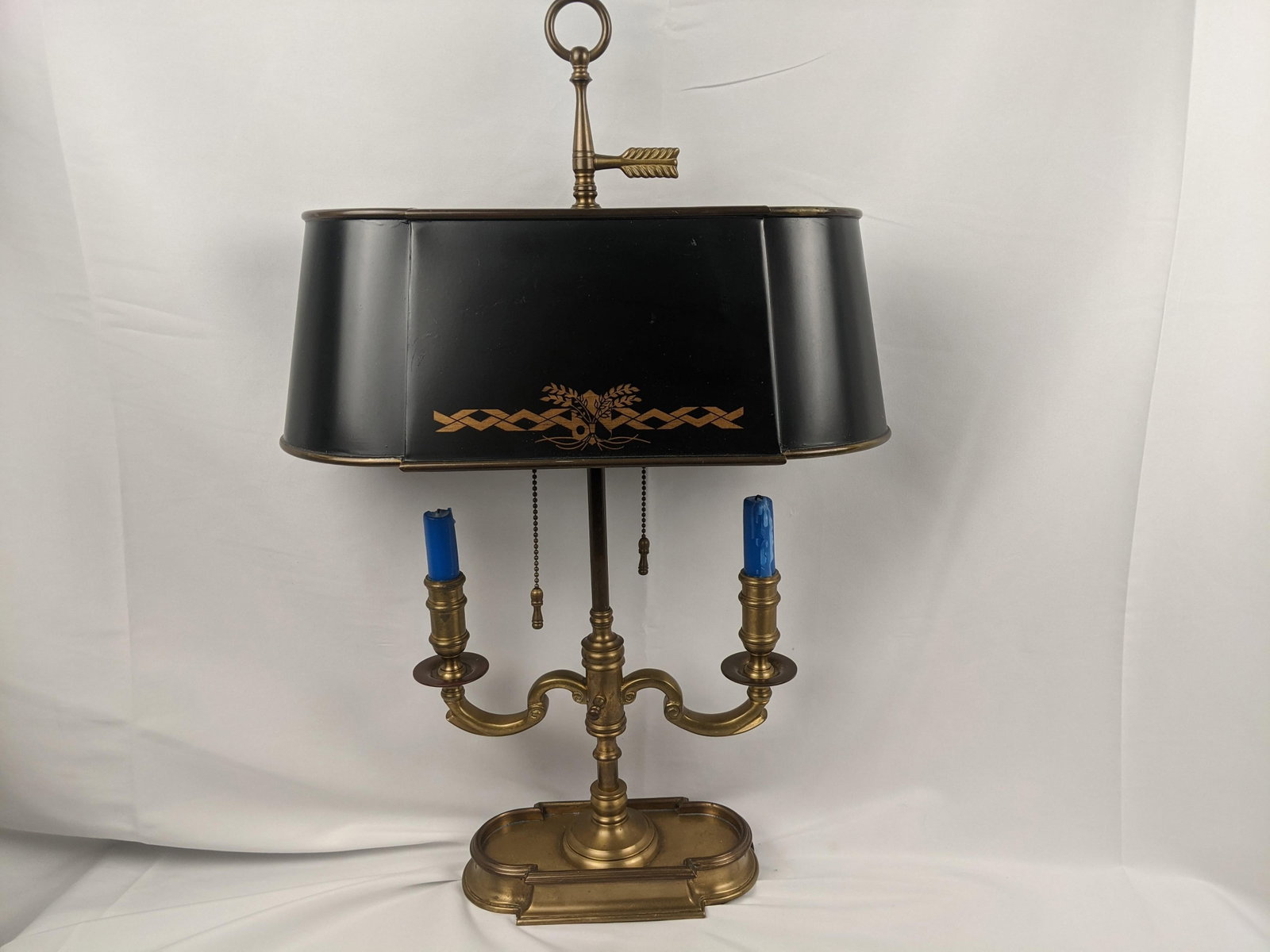 Wildwood Vintage Brass Bouillotte Style Two-Light Table Lamp With Black Tole Shade and Gilt Decorati - 6
